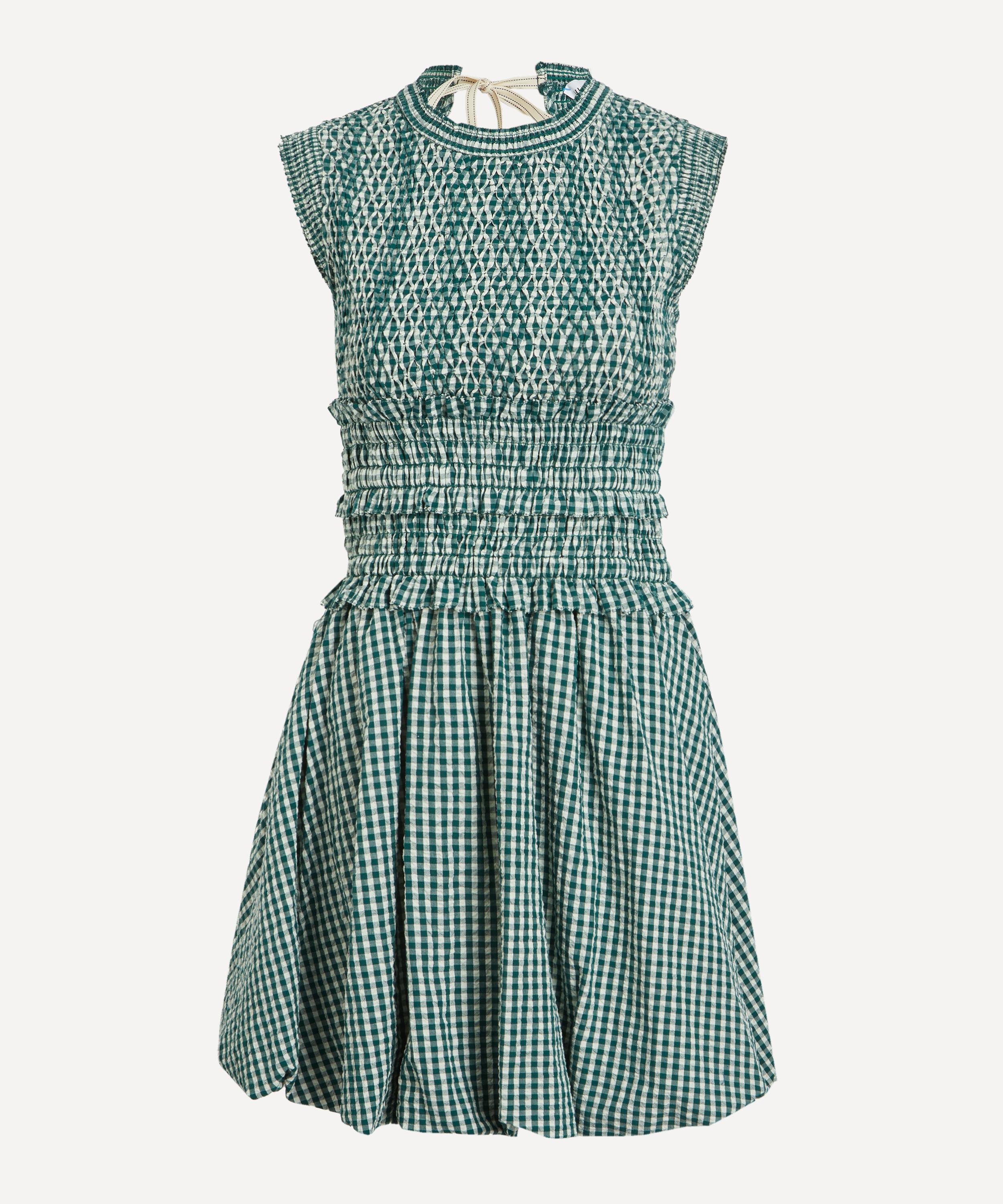 Hunter Anita Mini Dress In Green And White Gingham In Green