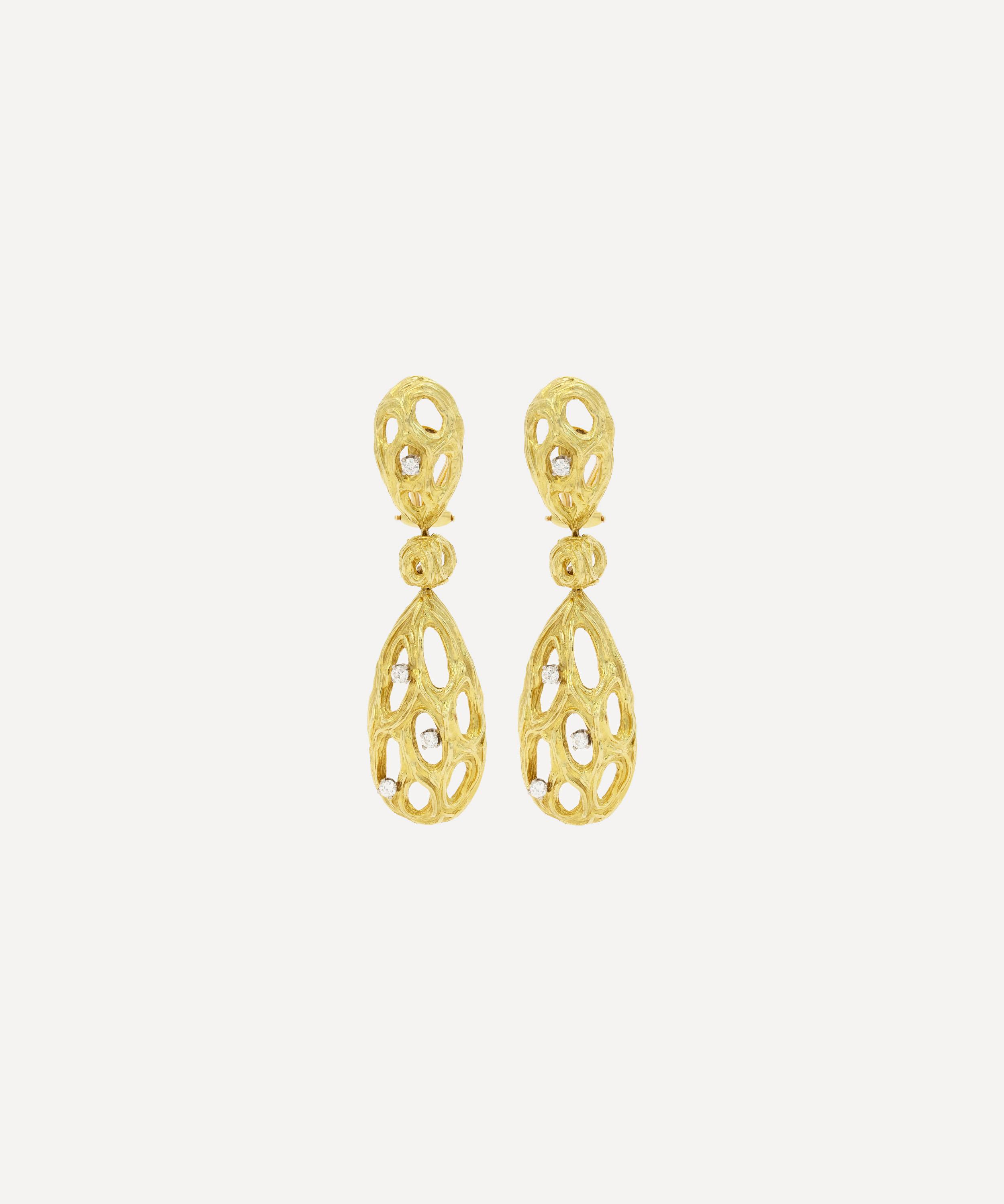 Kojis 18ct Gold Textured Diamond Drop Earrings