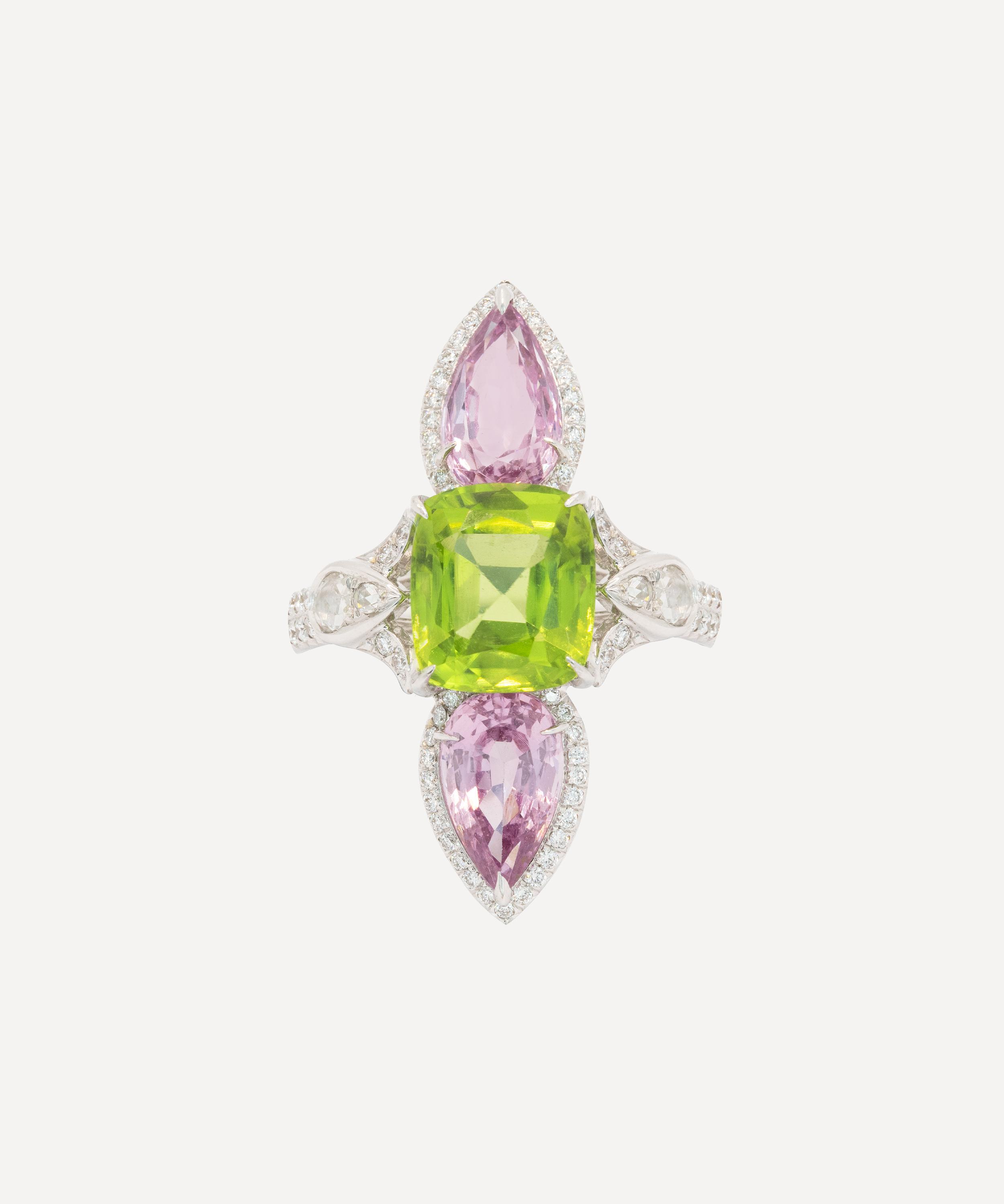 Kojis 18ct White Gold Peridot Pink Spinel And Diamond Ring