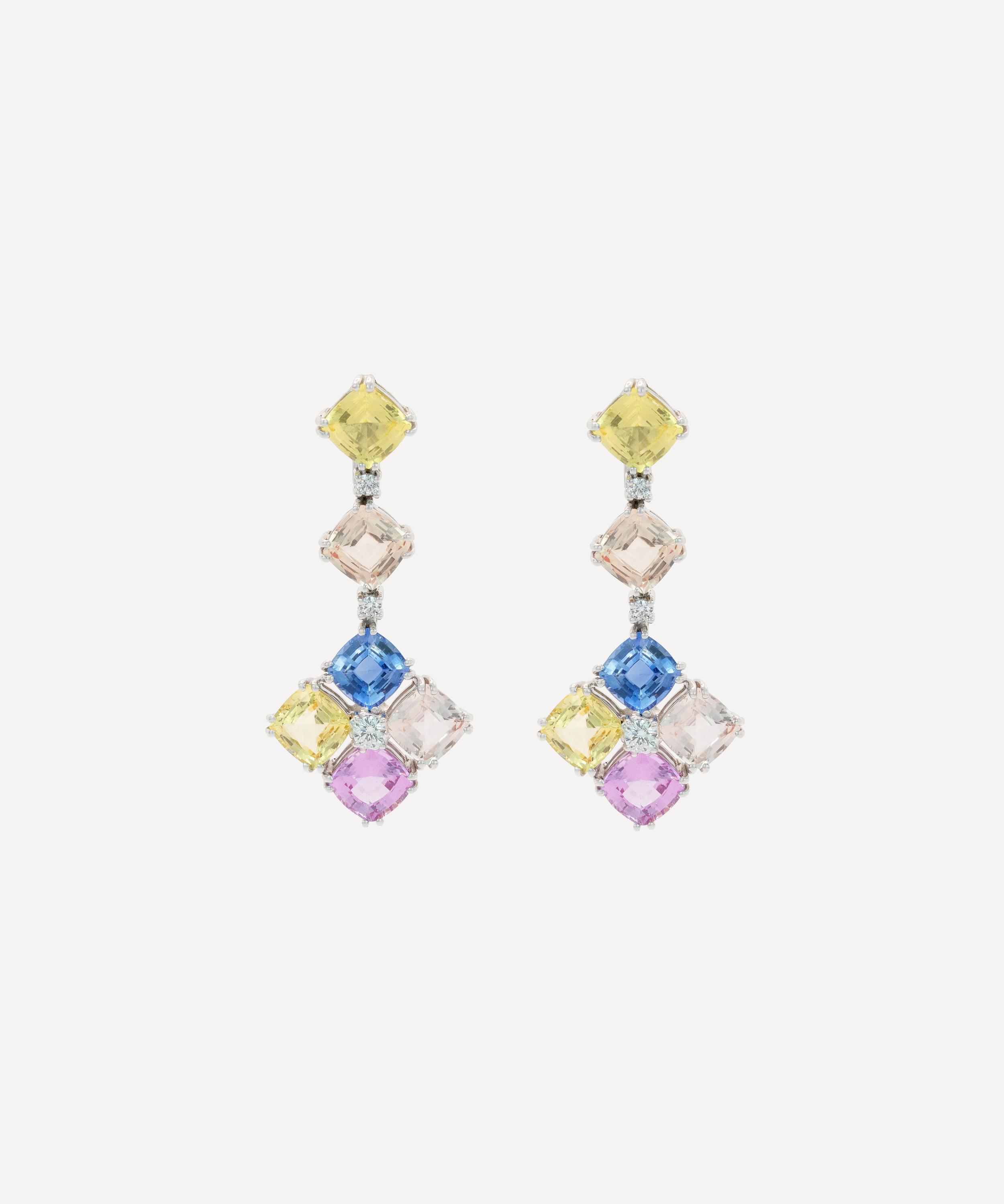 Kojis 18ct White Gold Multicoloured Sapphire Drop Earrings