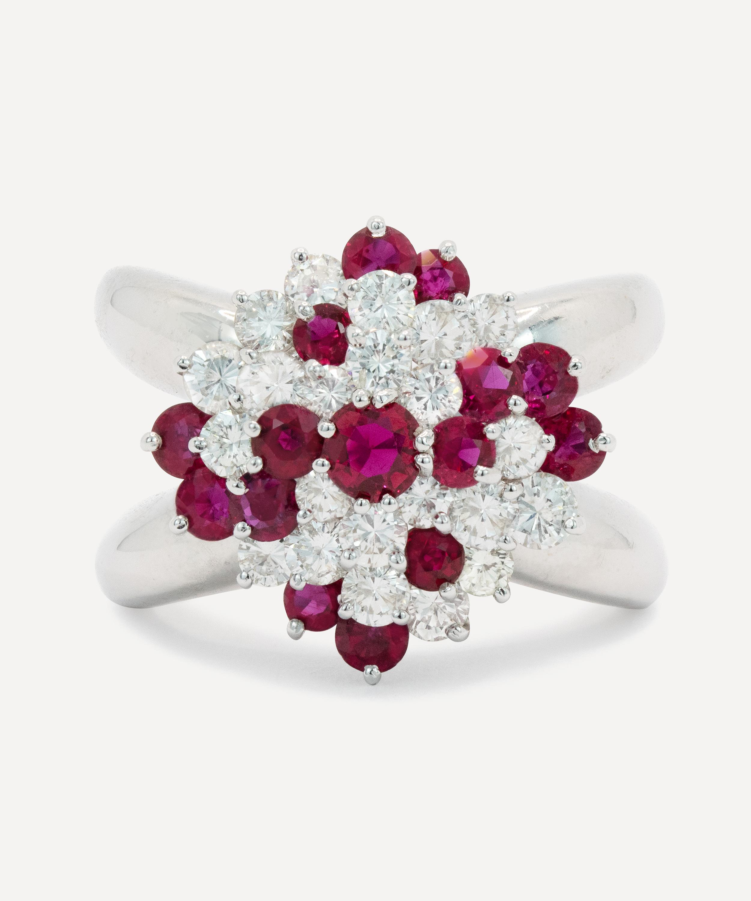 Kojis 14ct White Gold Ruby And Diamond Cluster Ring