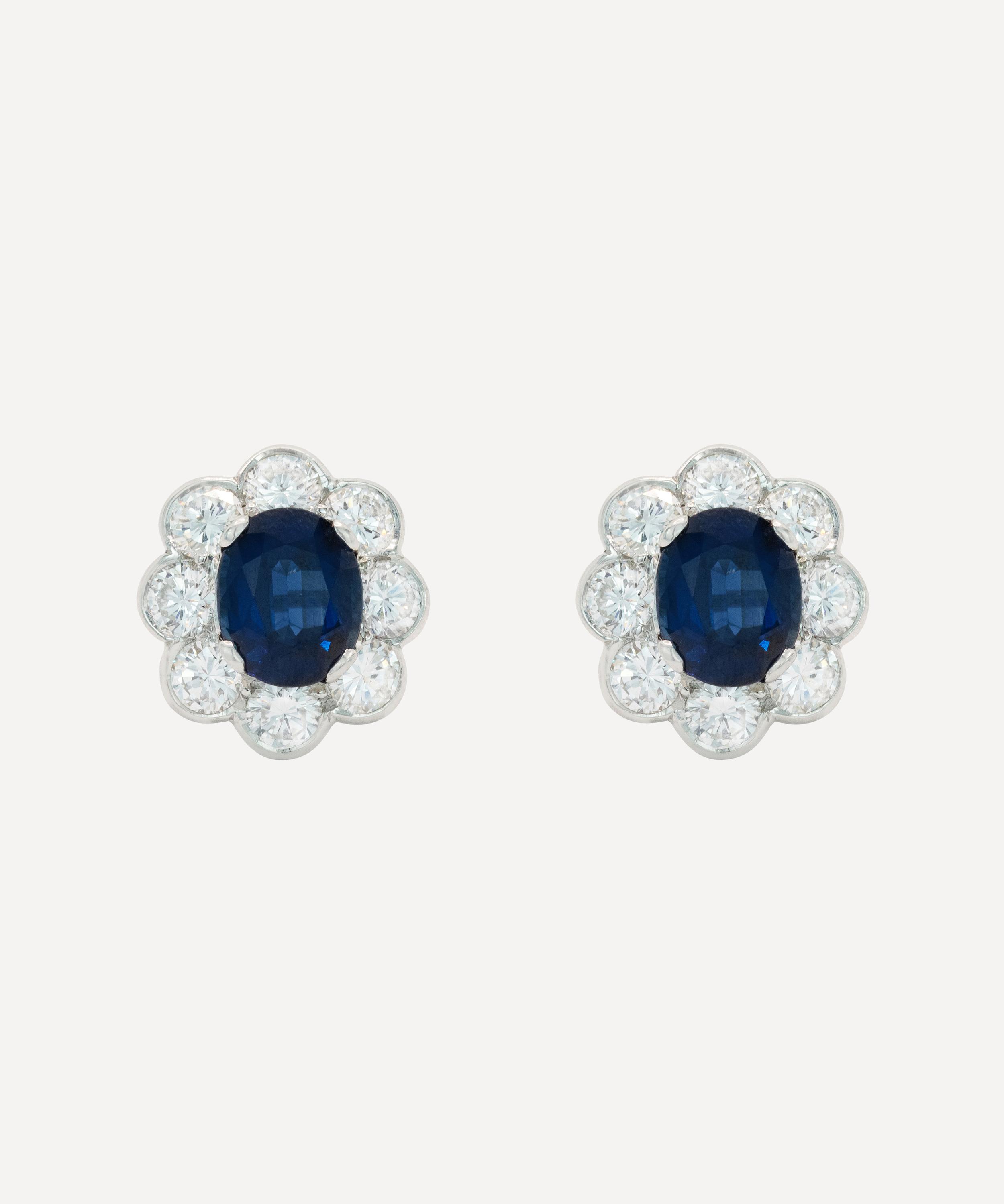 Kojis Platinum Large Sapphire And Diamond Cluster Stud Earrings