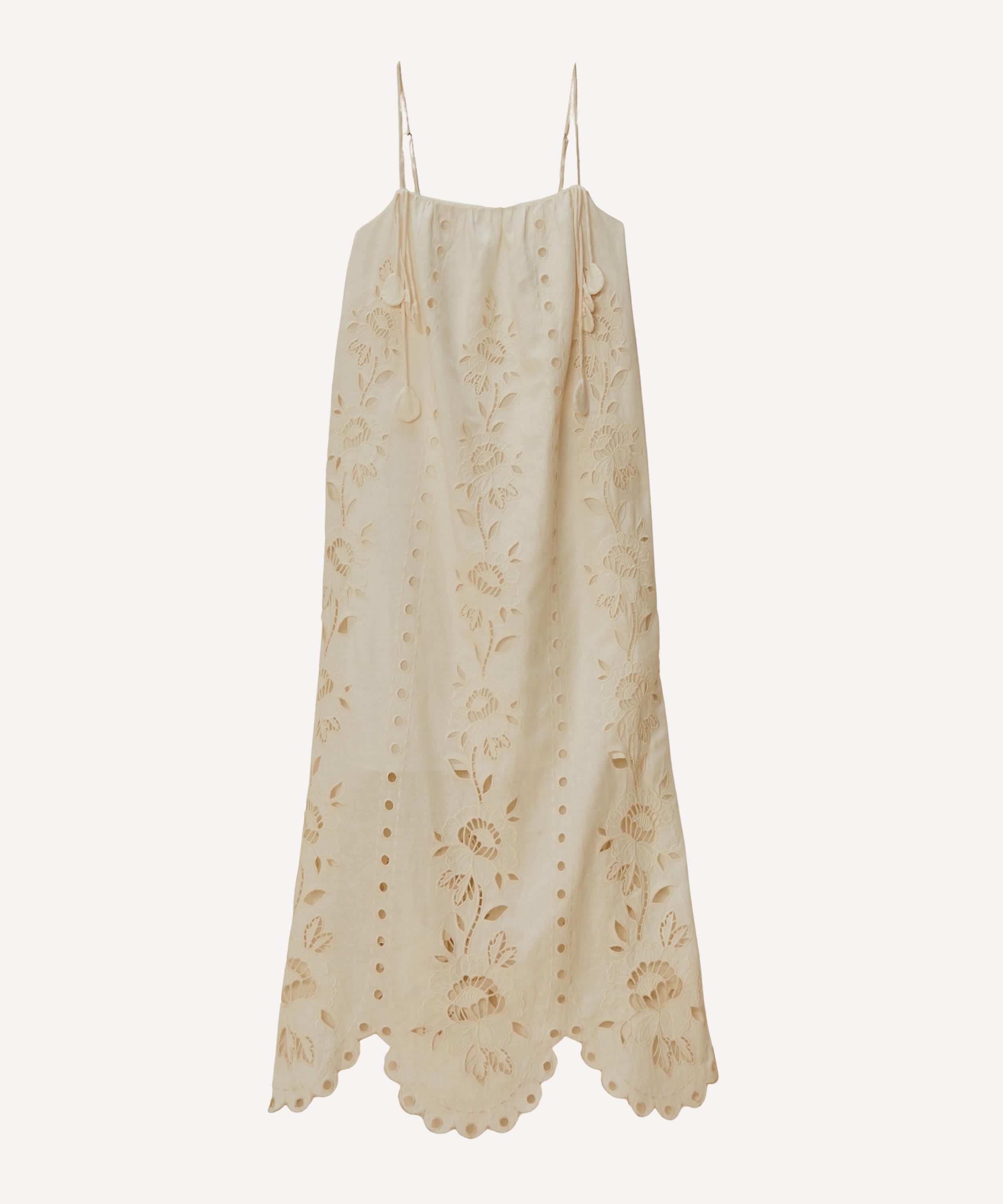 Farm Rio Women's Off-white Flowers Richelieu Linen Sleeveless Maxi Dress In Neutral