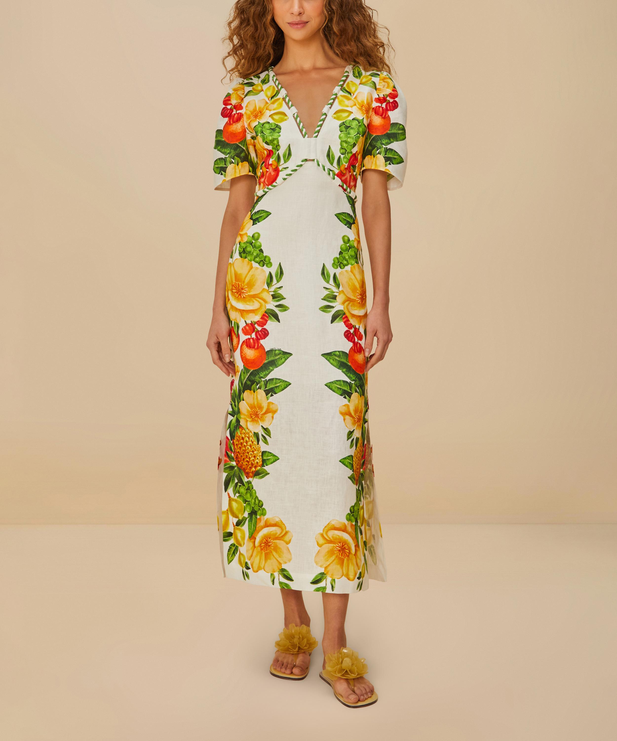 Farm Rio Women's Off-white Picnic Flowers Short-sleeve Maxi Dress