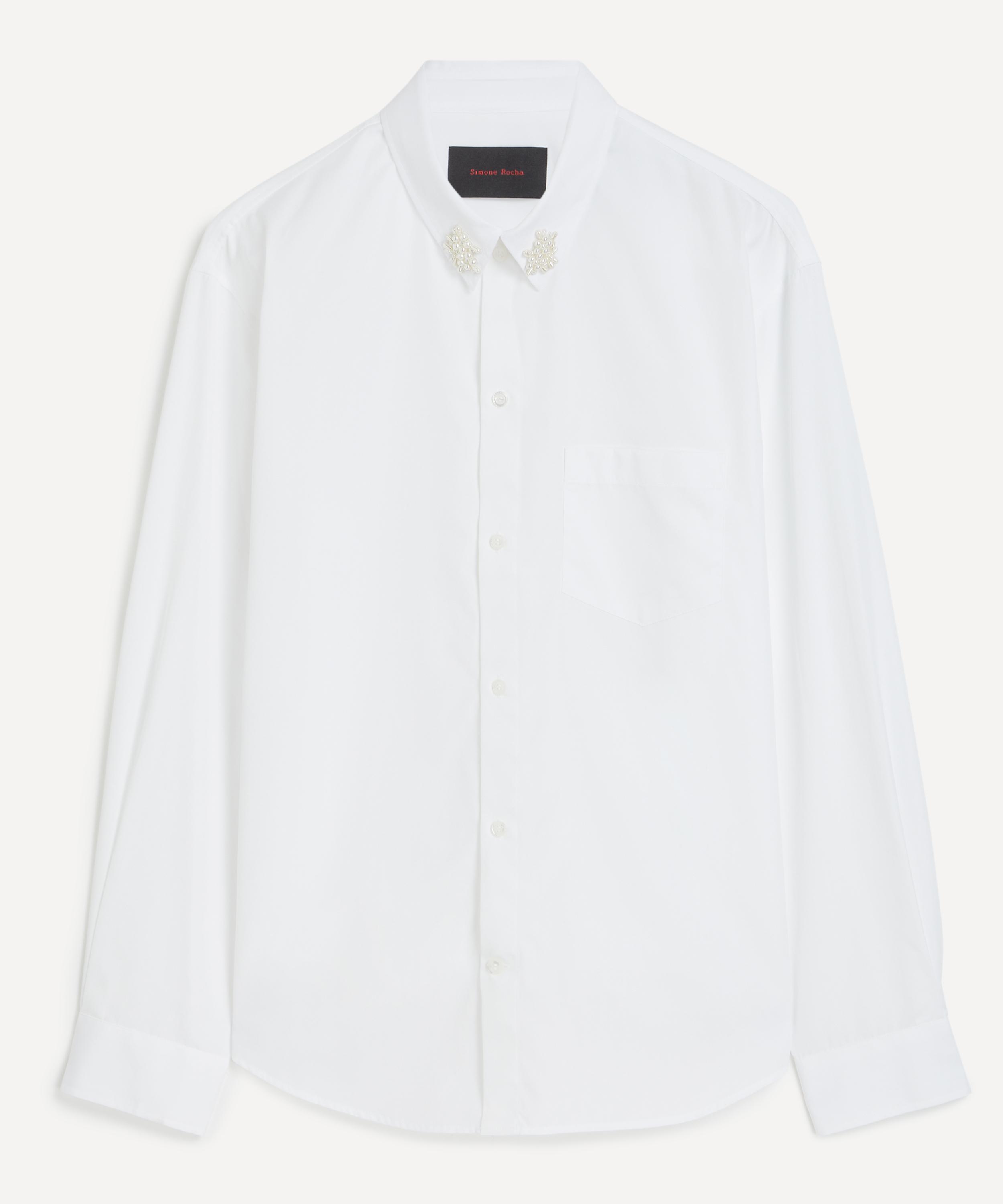 Simone Rocha Mens Beaded Flower Cluster Classic Shirt In White