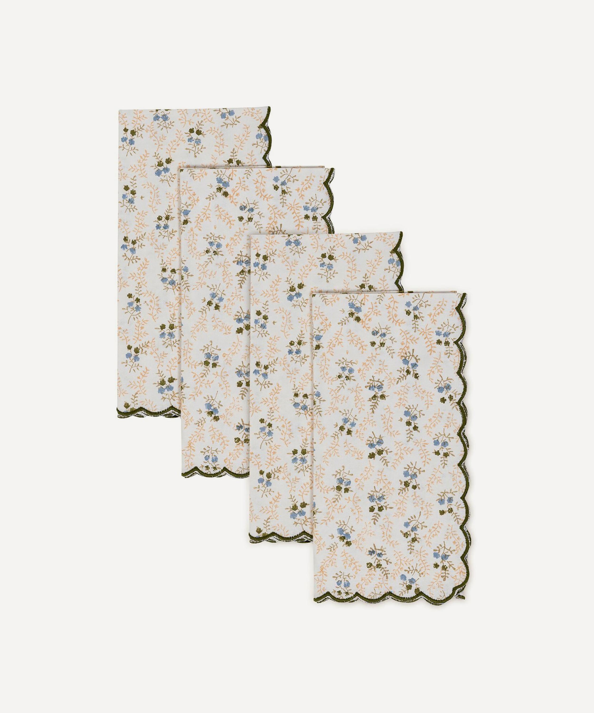 Sharland England Little Flower Napkins Set Of Four In Green