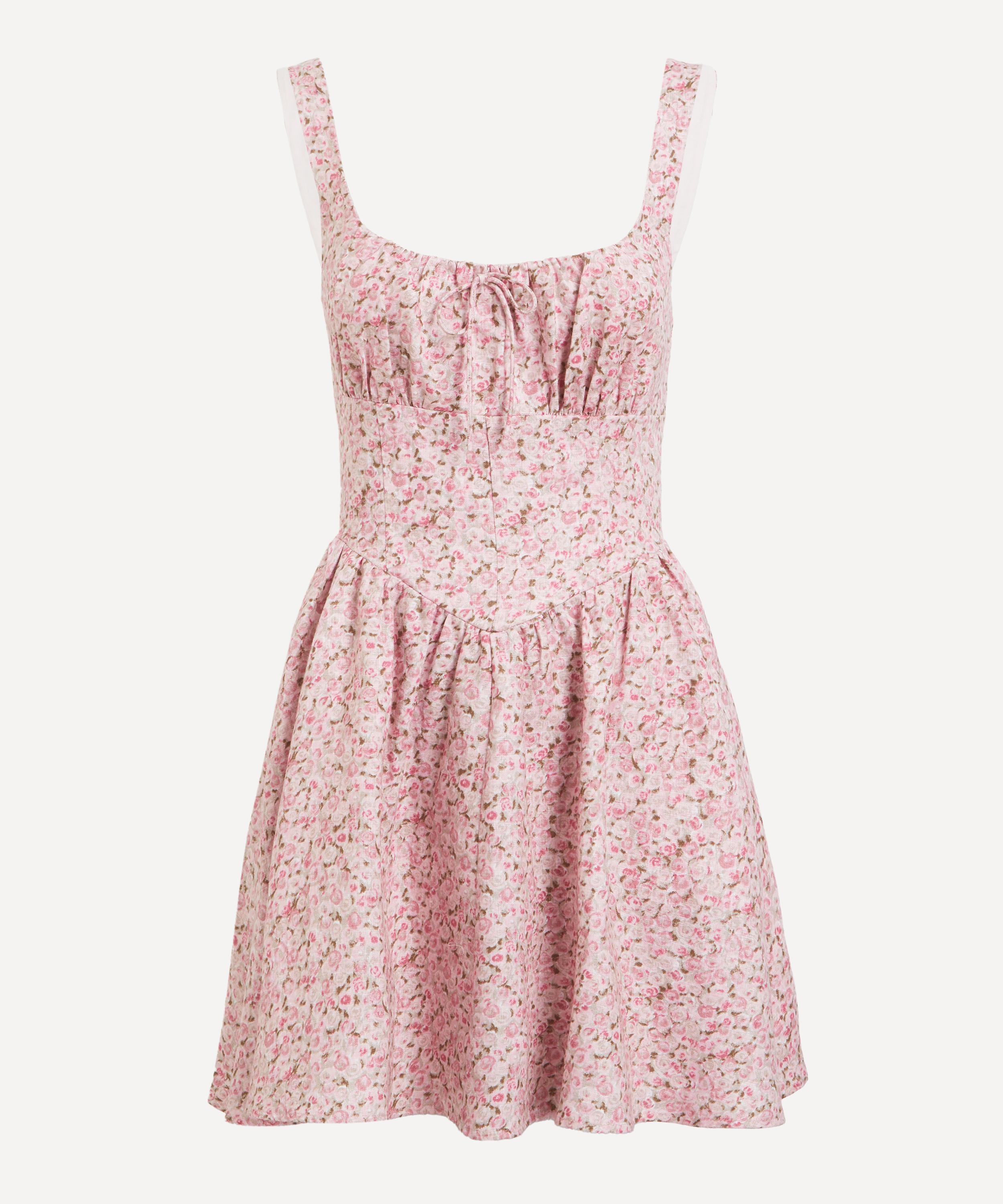 Reformation Daria Linen Sleeveless Basque-waist A-line Mini Dress In Pink