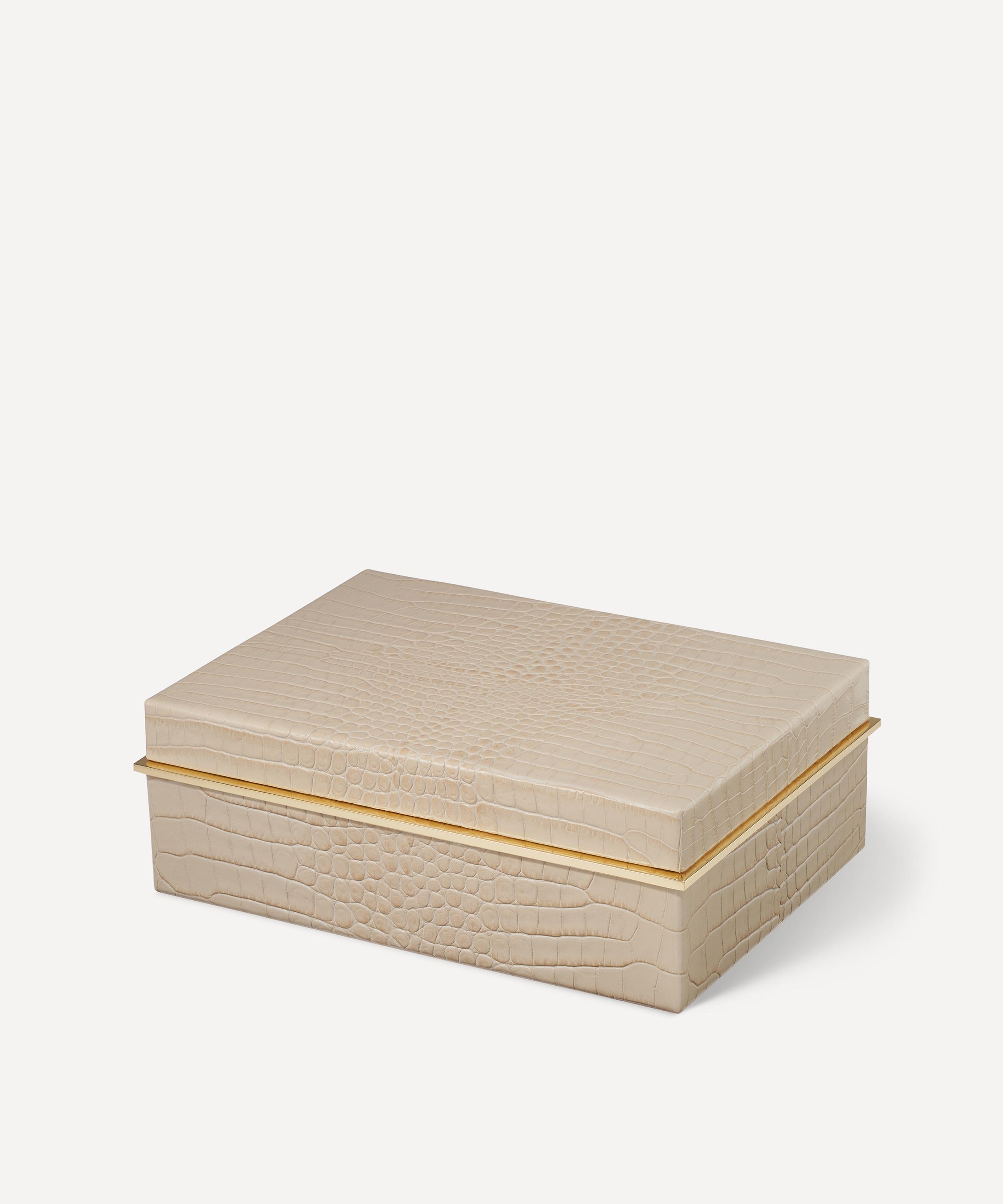 Aerin Classic Croc-embossed Leather Small Box In Brown
