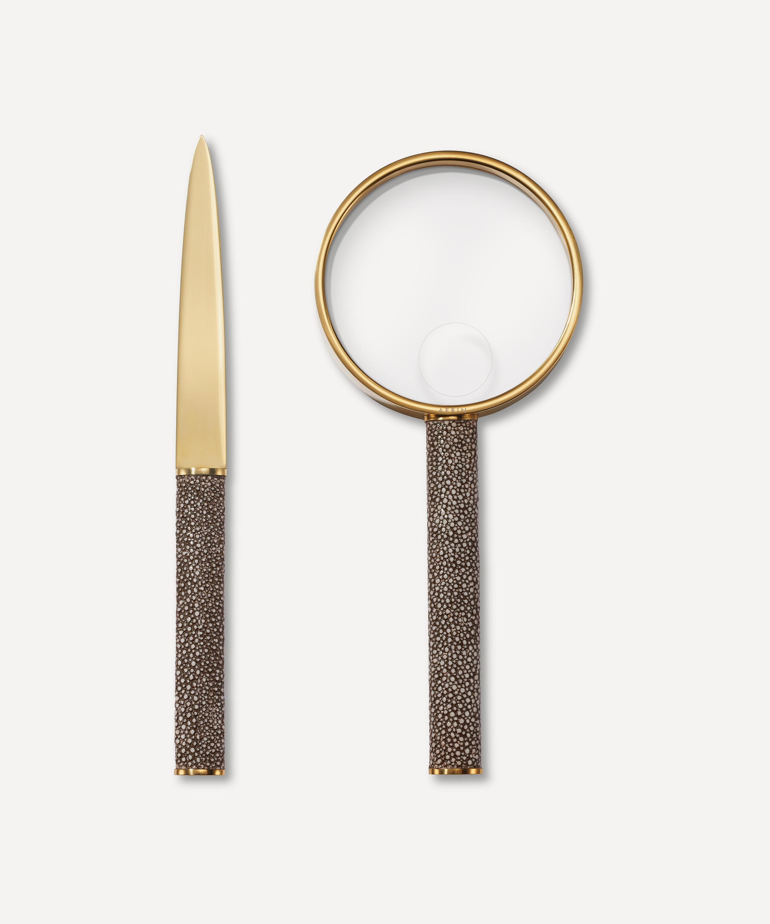 Aerin Shagreen Magnifying Glass And Letter Opener Set In Brown