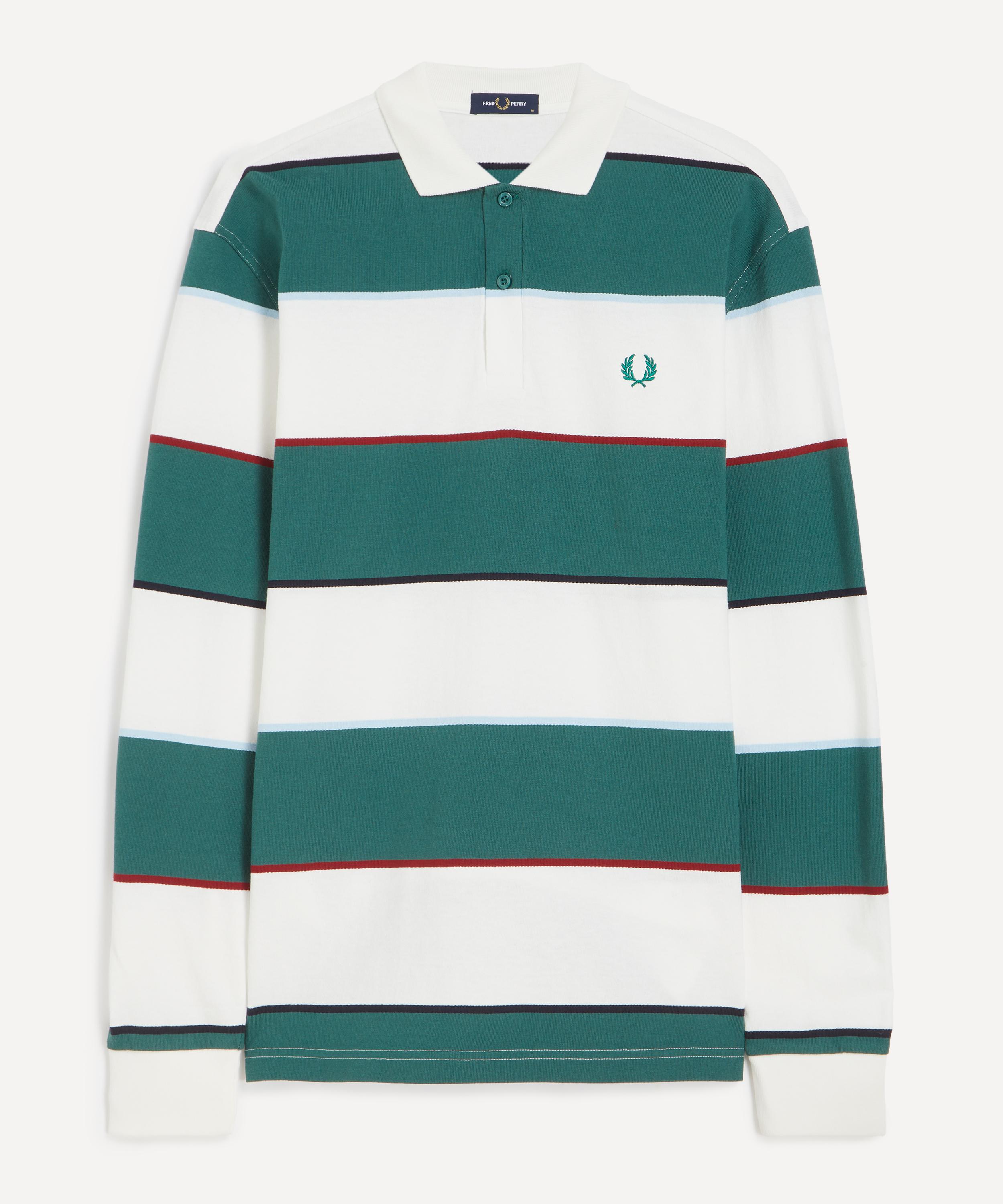 Fred Perry Mens Heavyweight Jersey Striped Polo Shirt In Green