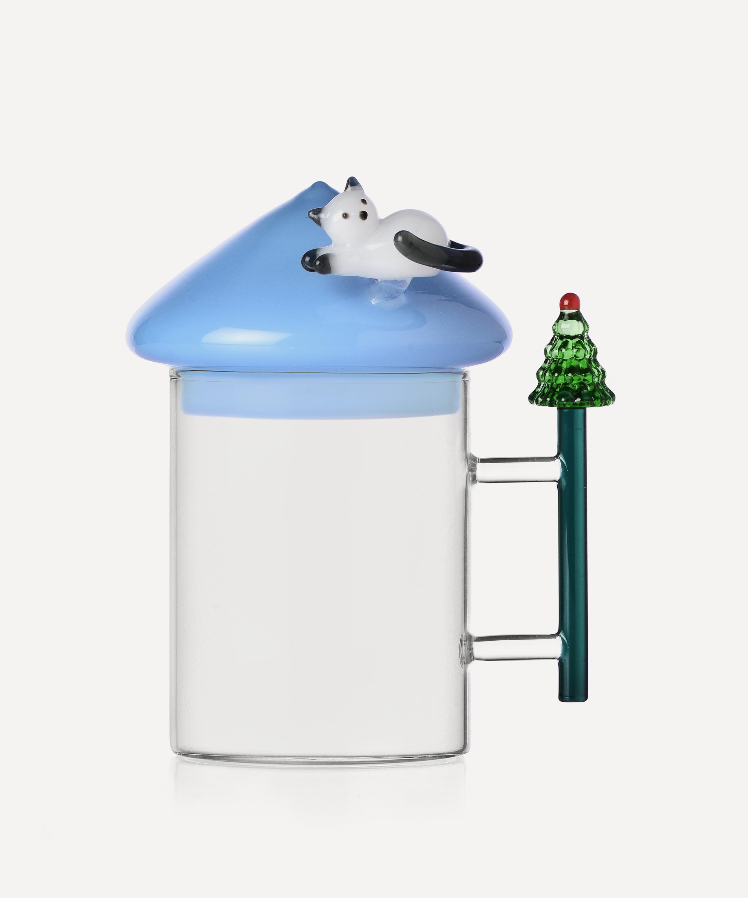 Christmas Tree And Cat Glass Mug With Lid