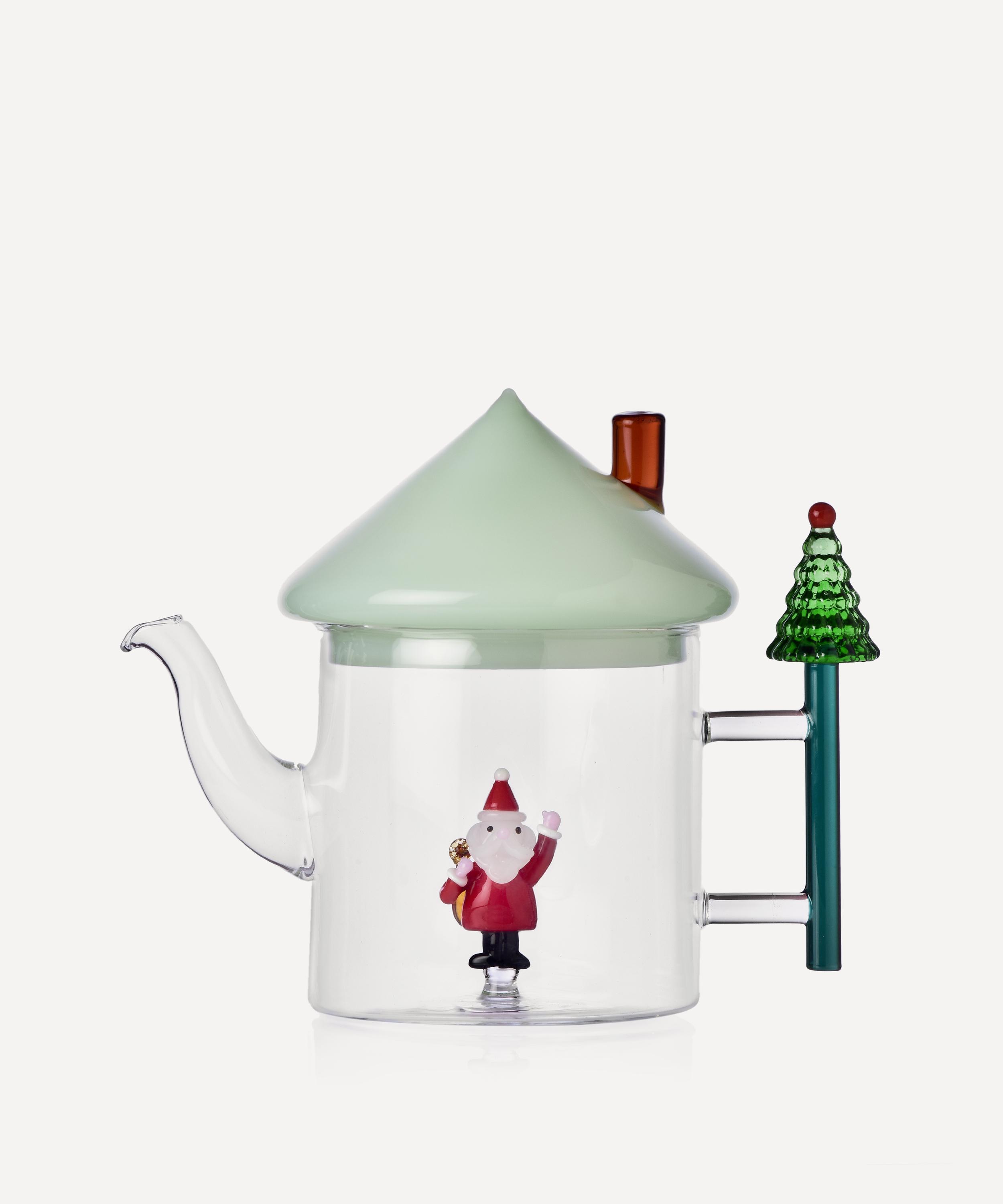 Christmas Santa Claus And  Tree Glass Teapot