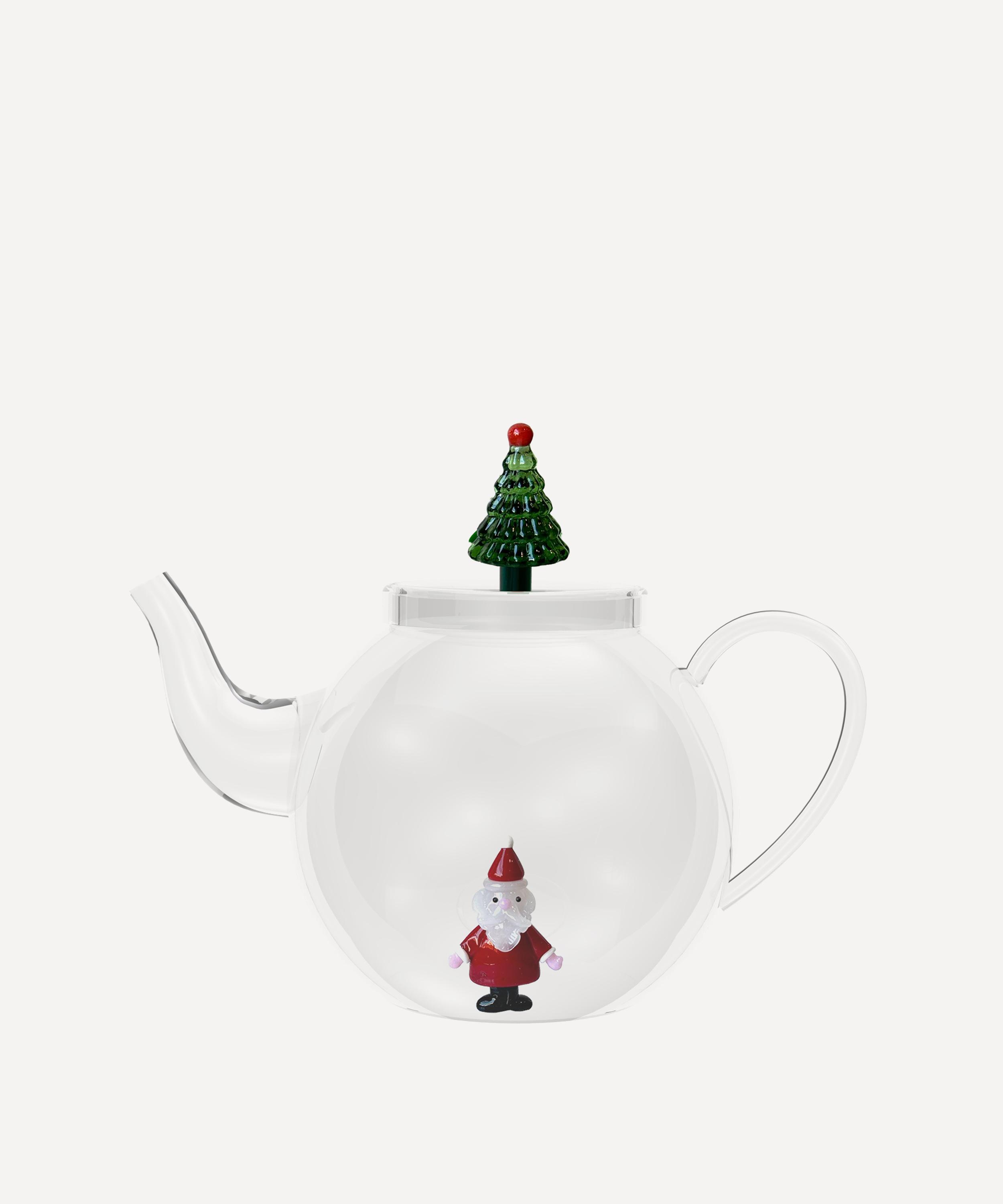 Christmas Santa Claus And  Tree Glass Teapot