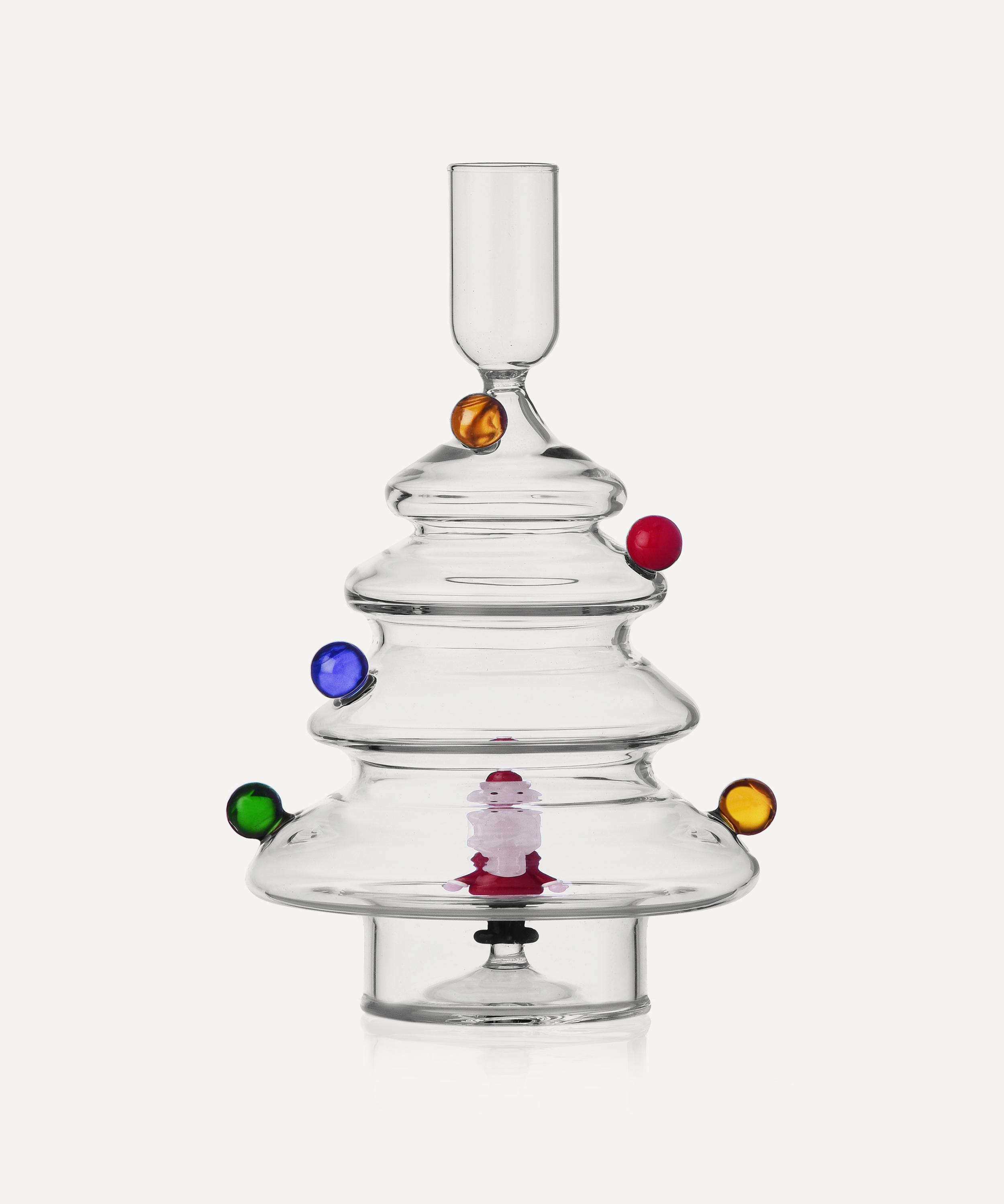 Christmas Tree And Santa Claus Glass Candleholder