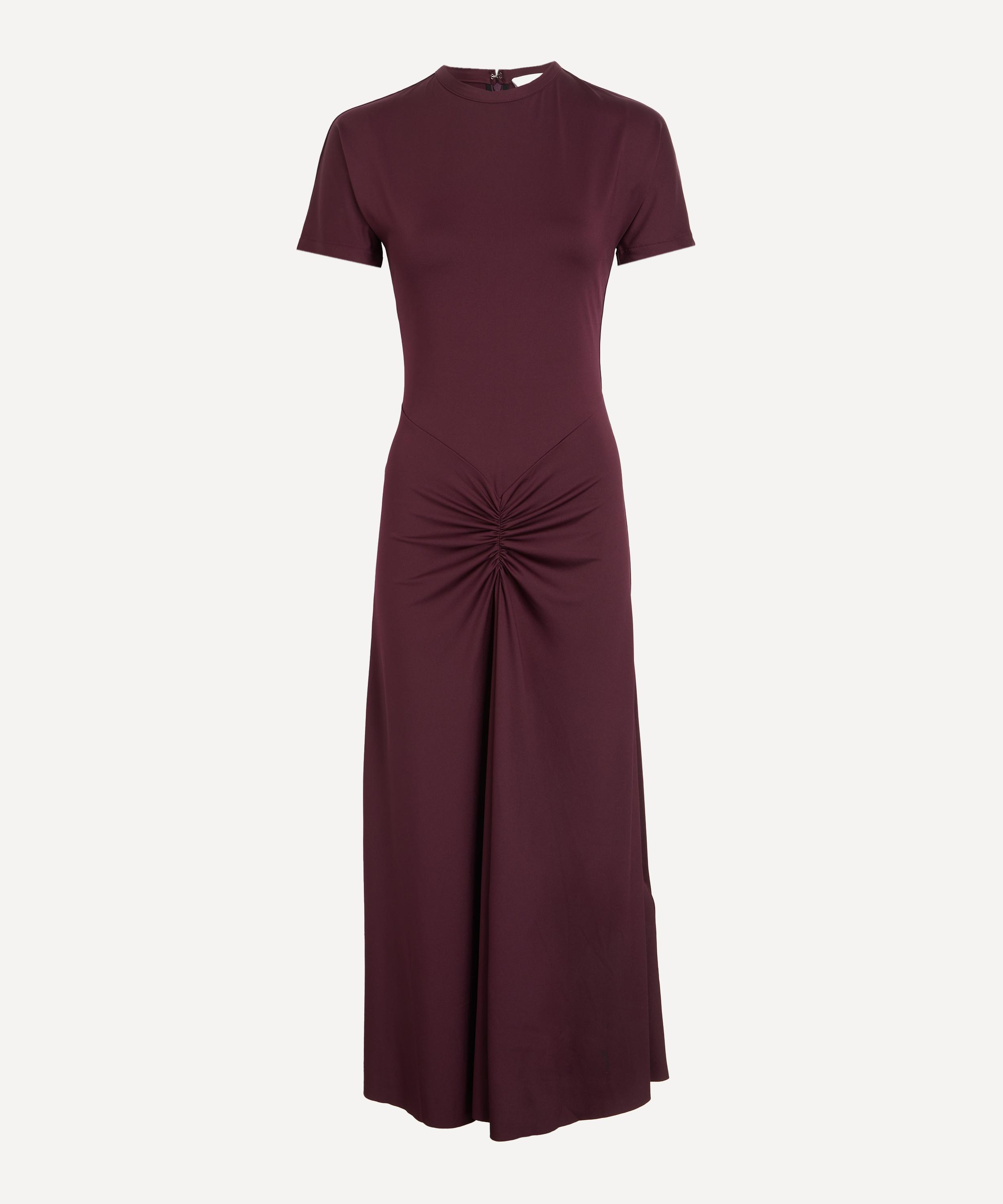 Victoria Beckham Gathered Waist T-shirt Midi Dress Merlot In Brown