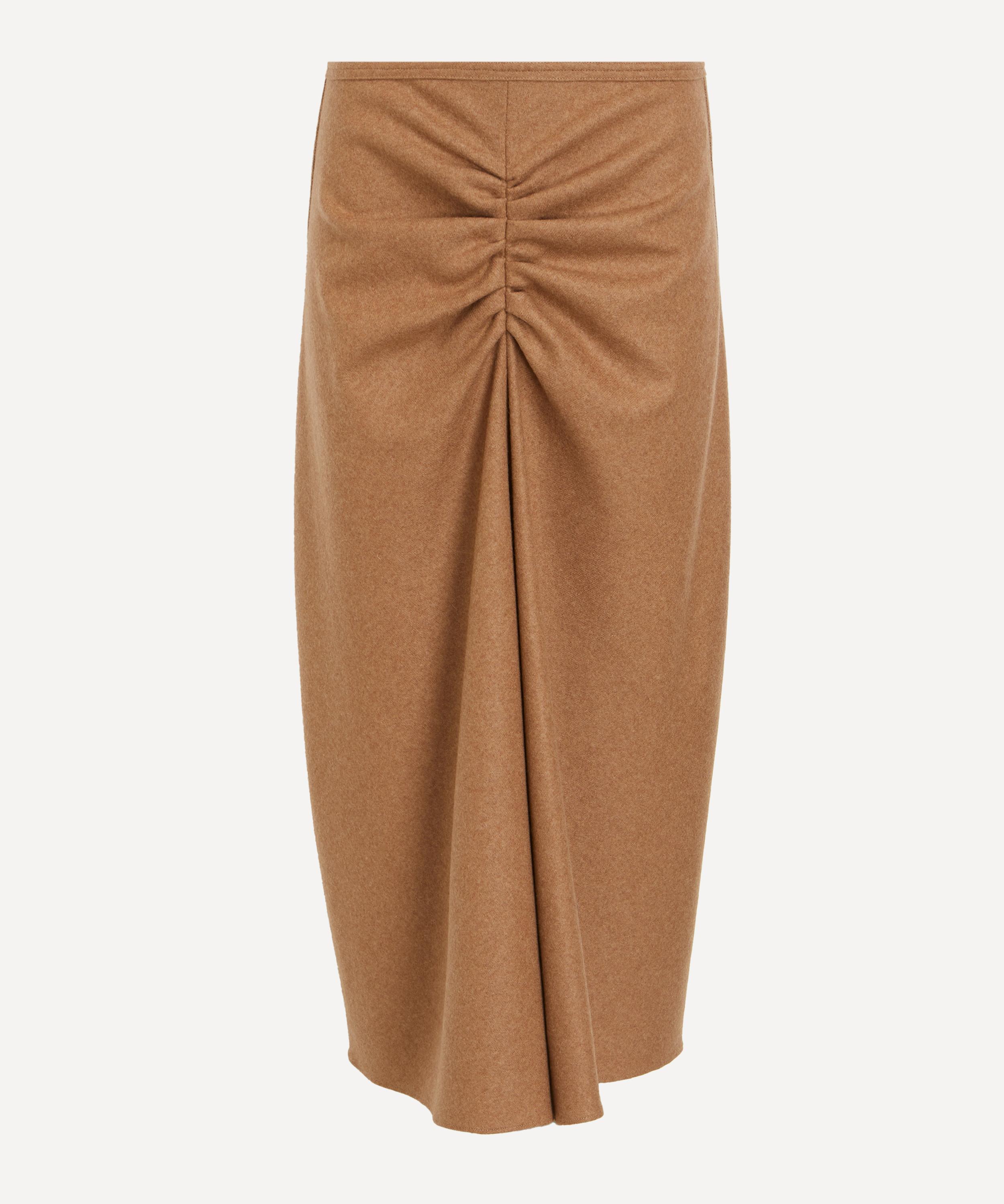 Victoria Beckham Gathered Wool And Cashmere Midi Skirt In Brown