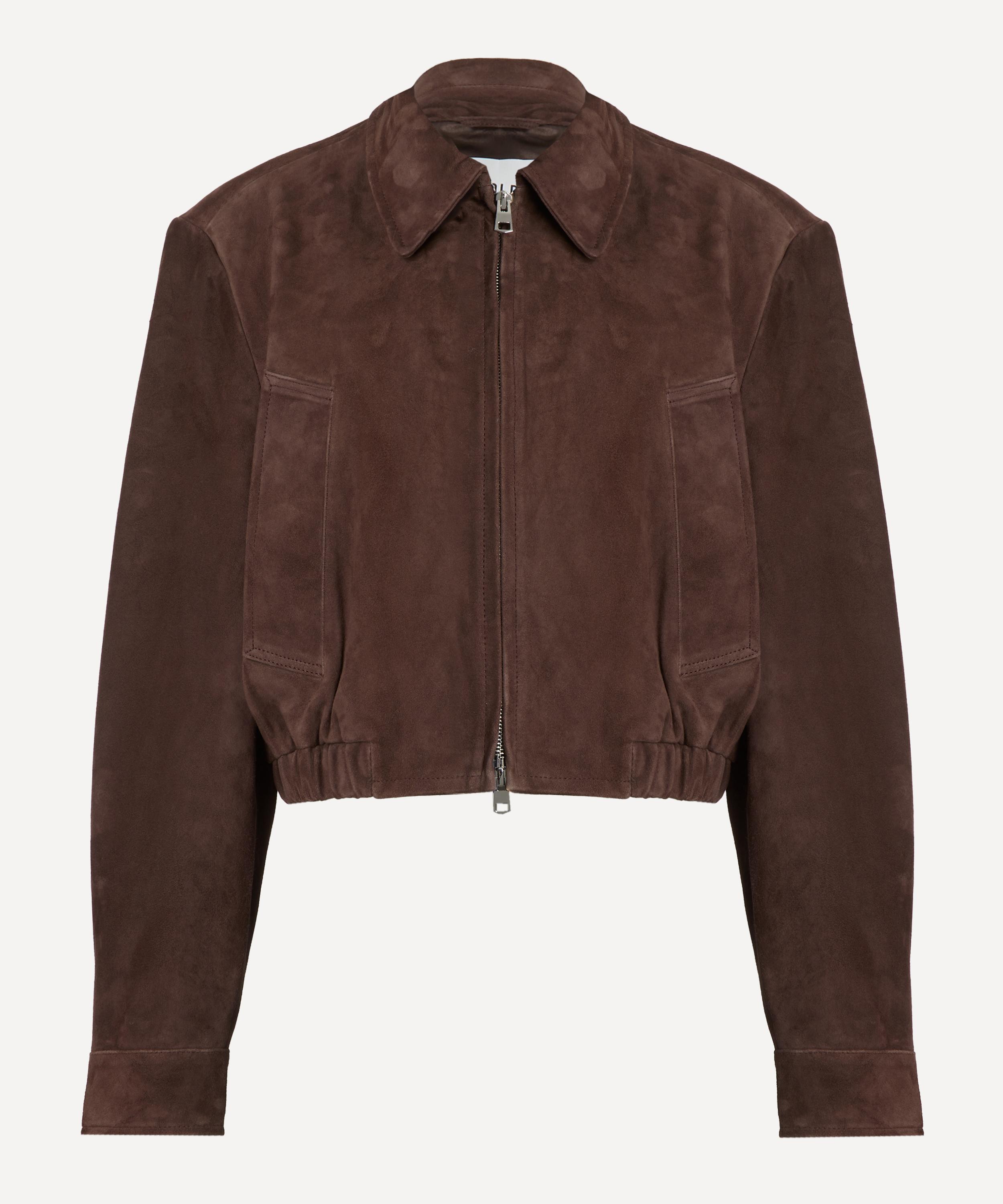 Agolde Nahla Cropped Suede Jacket In Brown