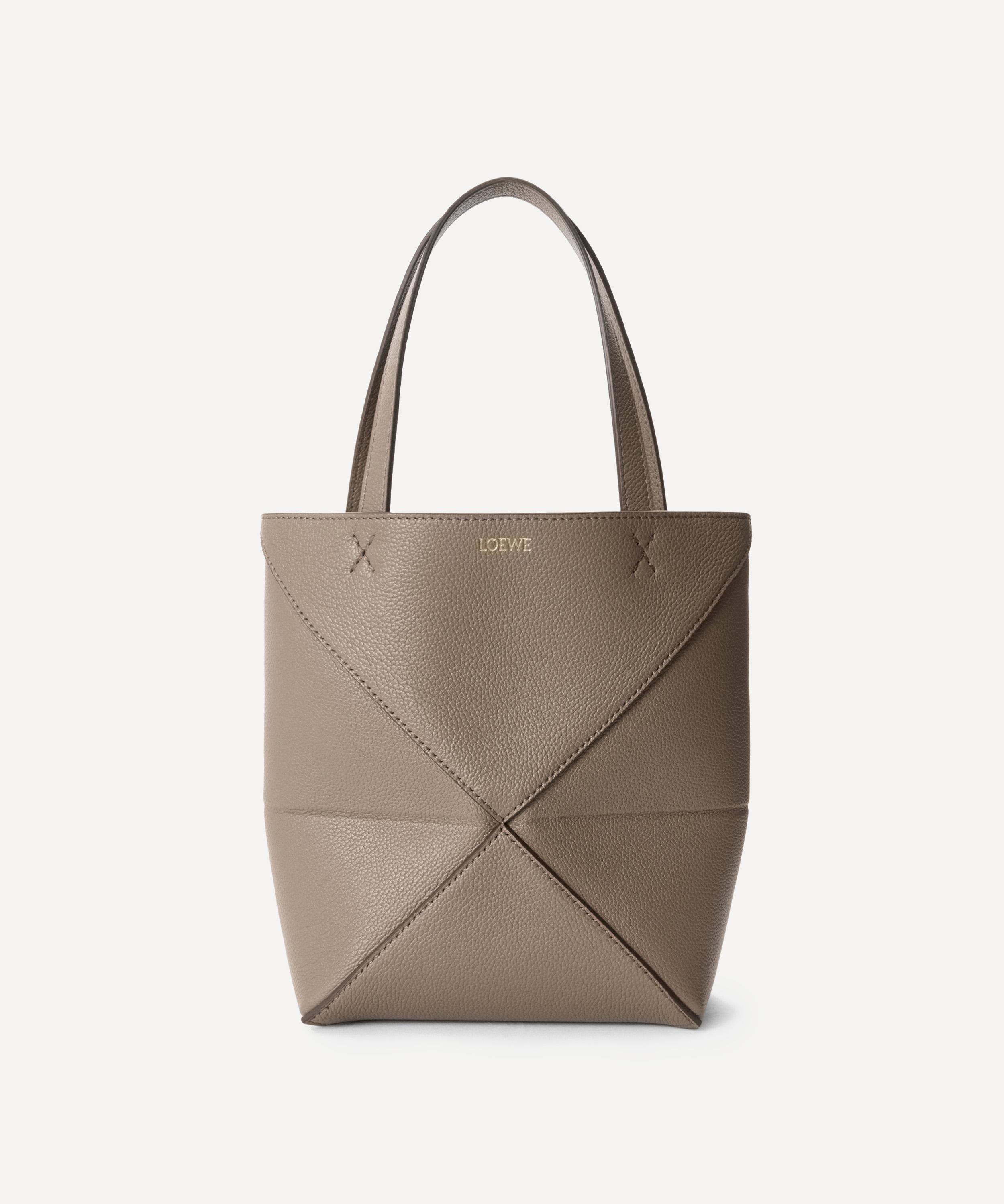 Loewe Women's Mini Puzzle Fold Taupe Leather Tote Bag In Brown