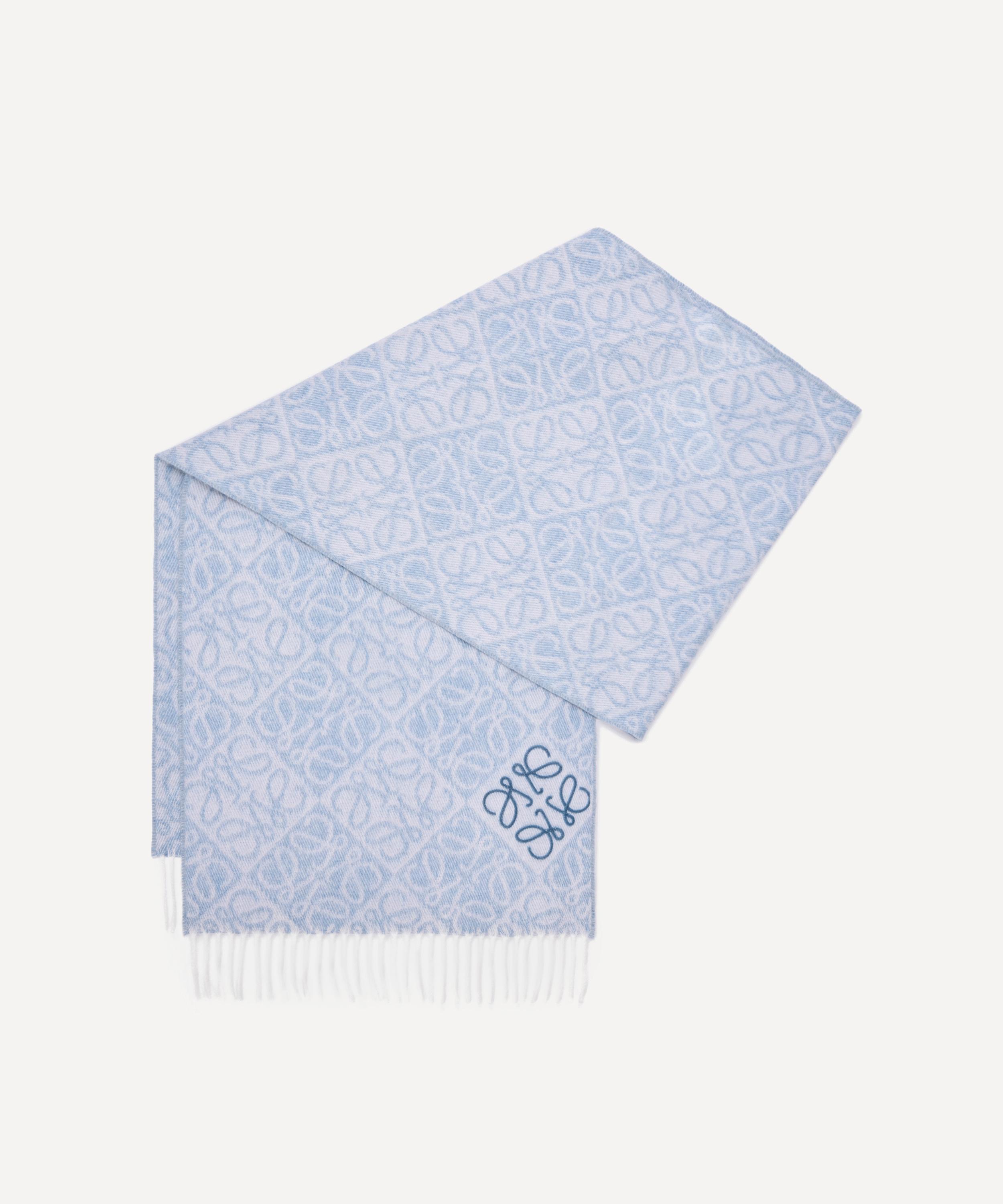 Loewe Womens Light Blue Anagram-pattern Wool And Cashmere-blend Scarf In Blue