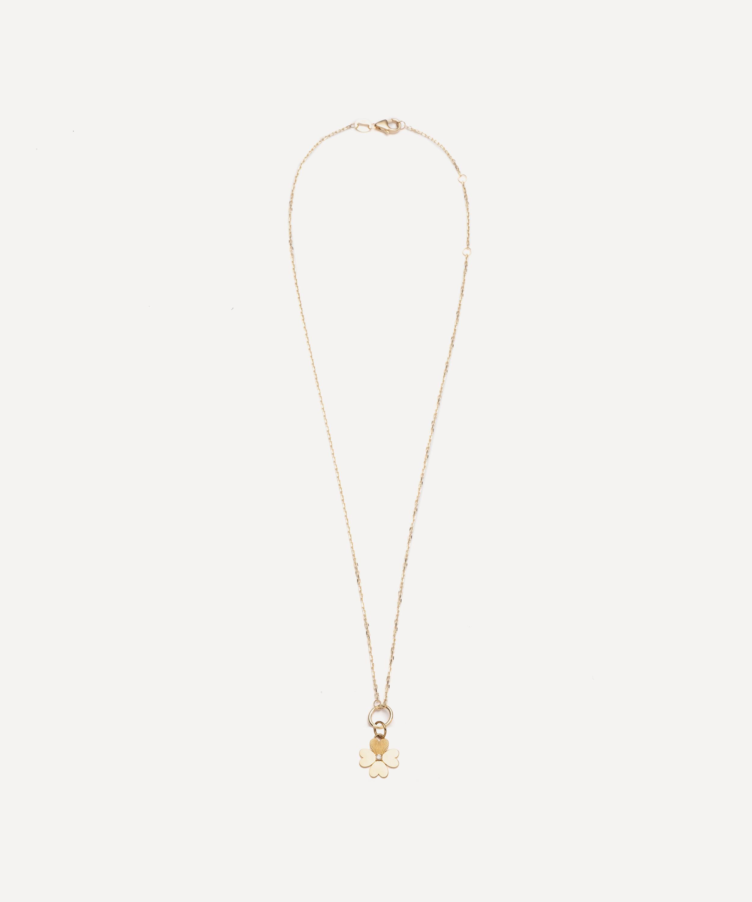 Foundrae 18ct Gold Four Heart Clover Engravable Miniature Pendant Necklace In Gold