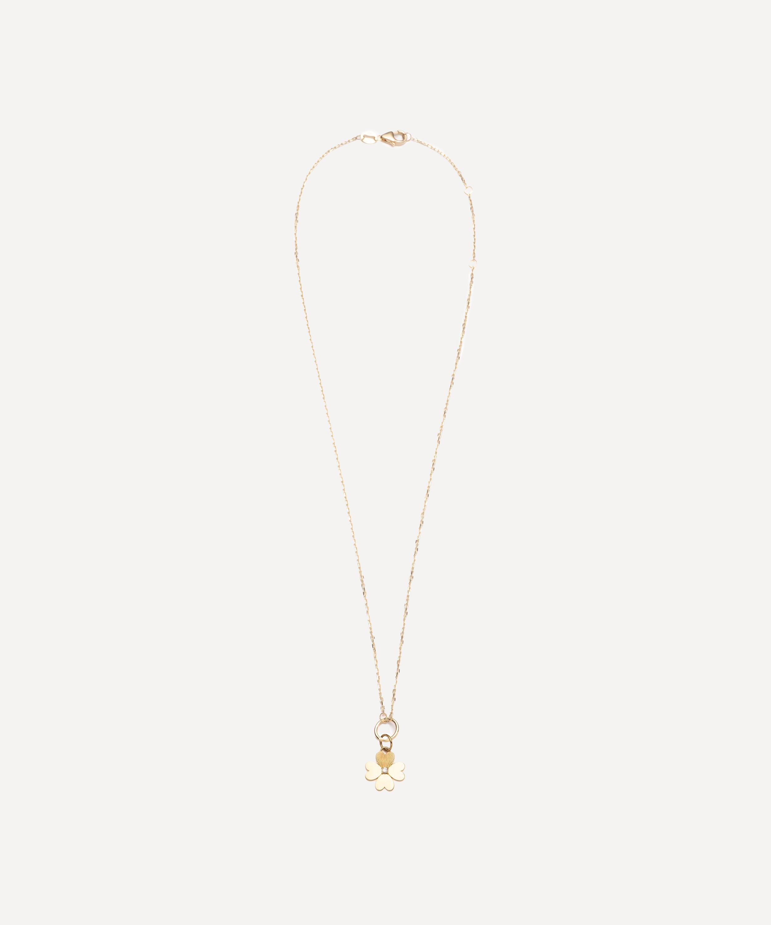 Foundrae 18ct Gold Four Heart Clover Engravable Miniature Pendant Necklace