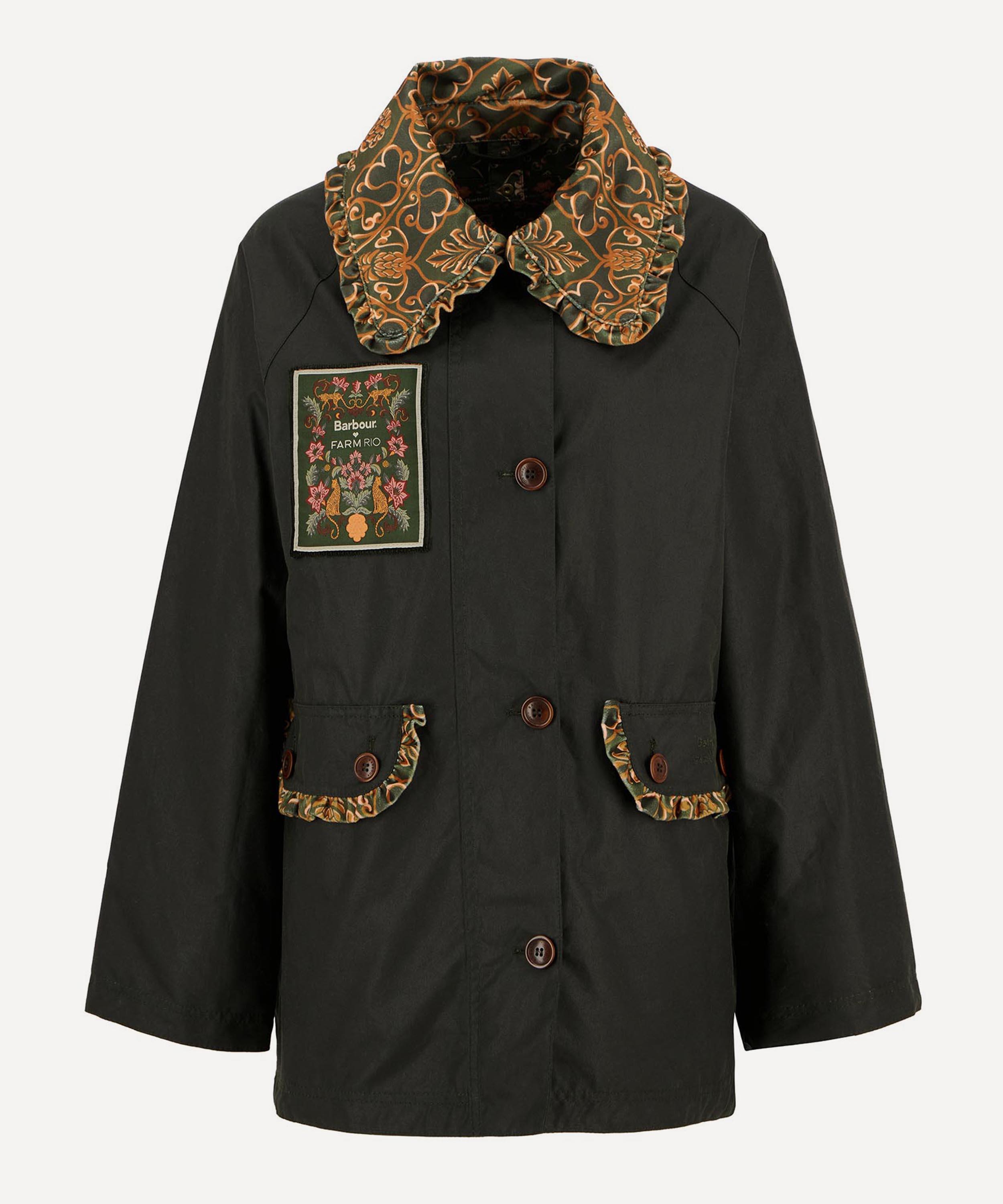 Barbour X Farm Rio Maria-clara Waxed Jacket In Black