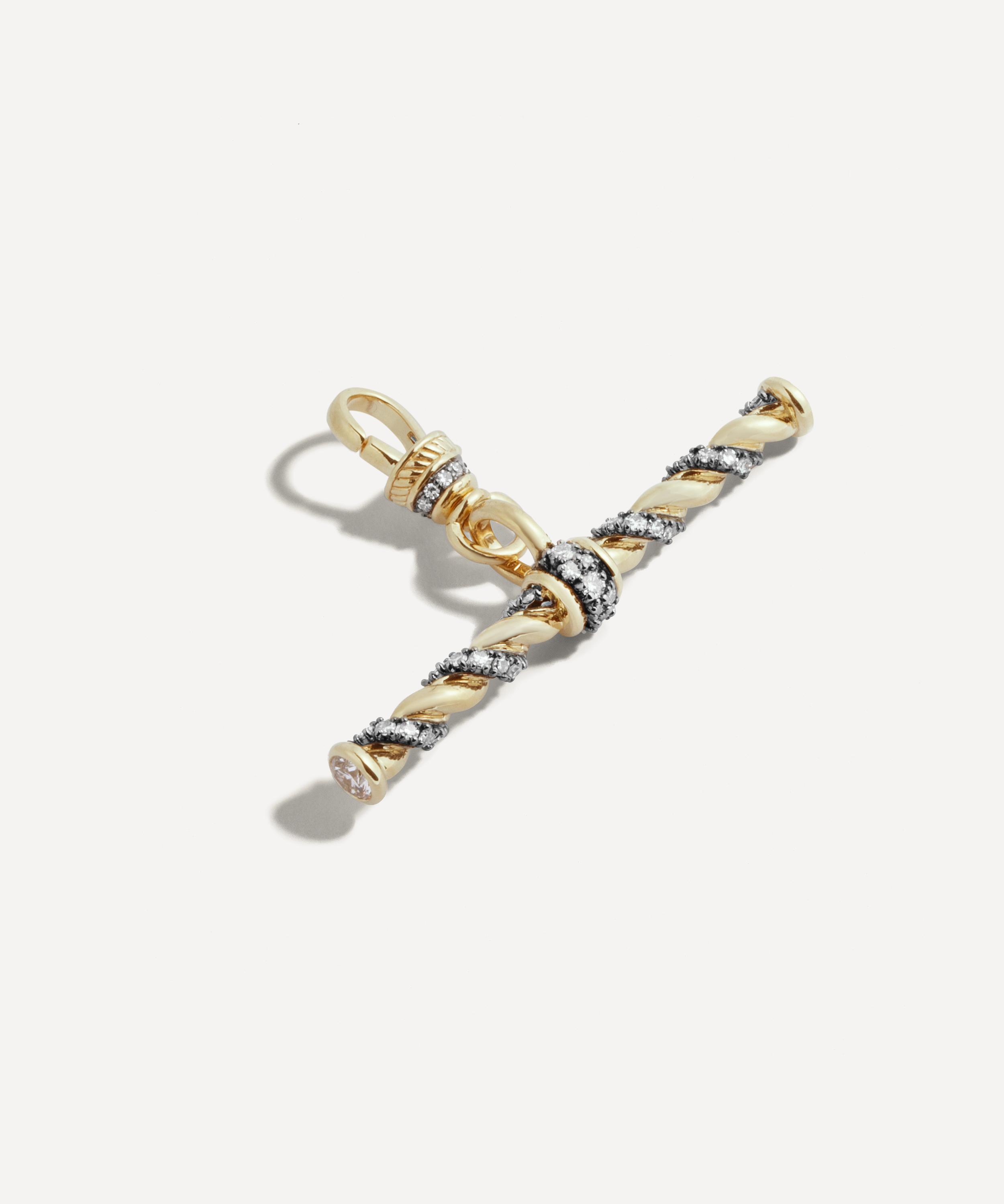 Lucy Delius 14ct Gold Antique Finish Twisted Rope T-bar Pendant In Gray
