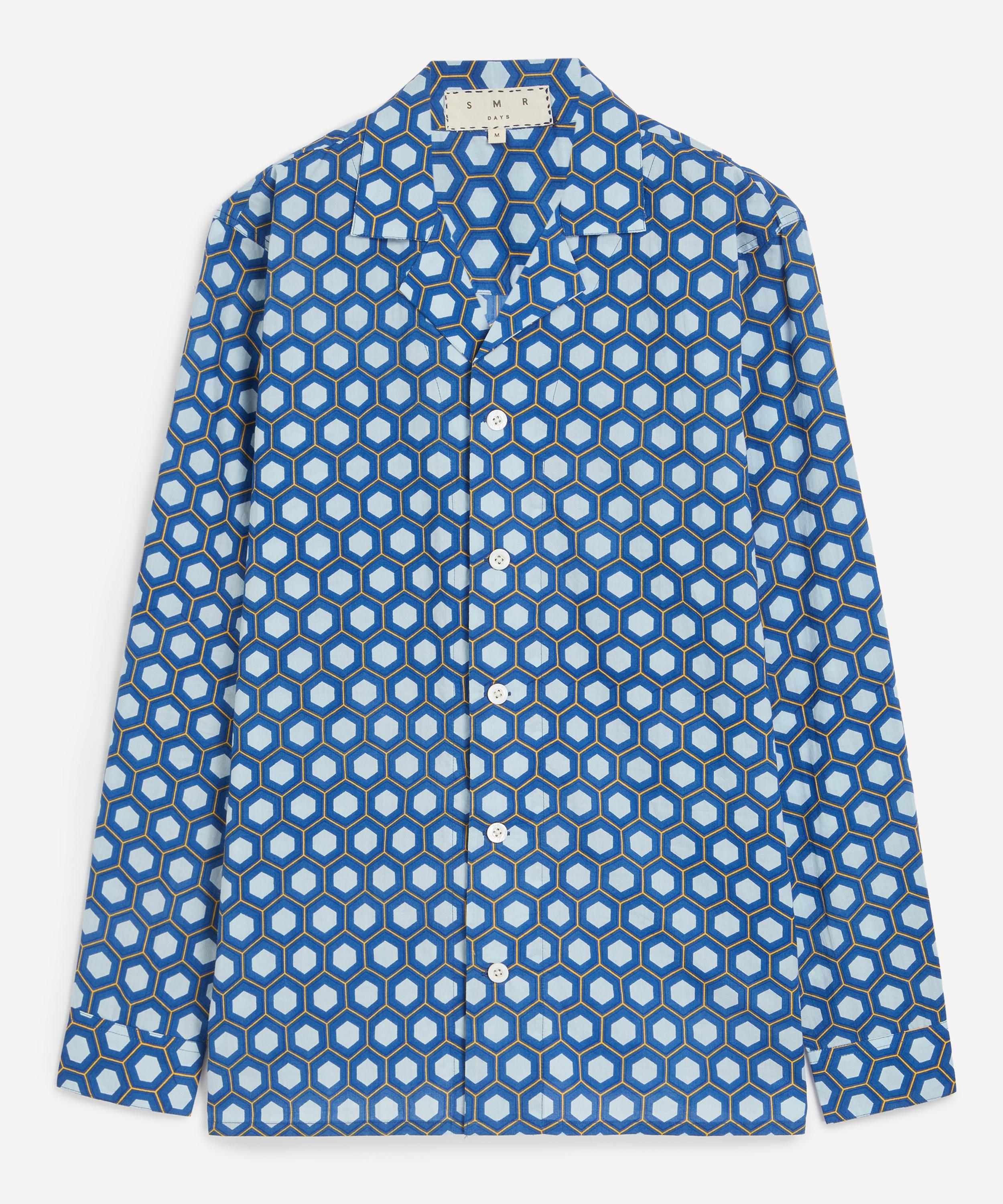 Smr Days Mens Blue Block Geometric Print Paloma Cotton Shirt In Multi