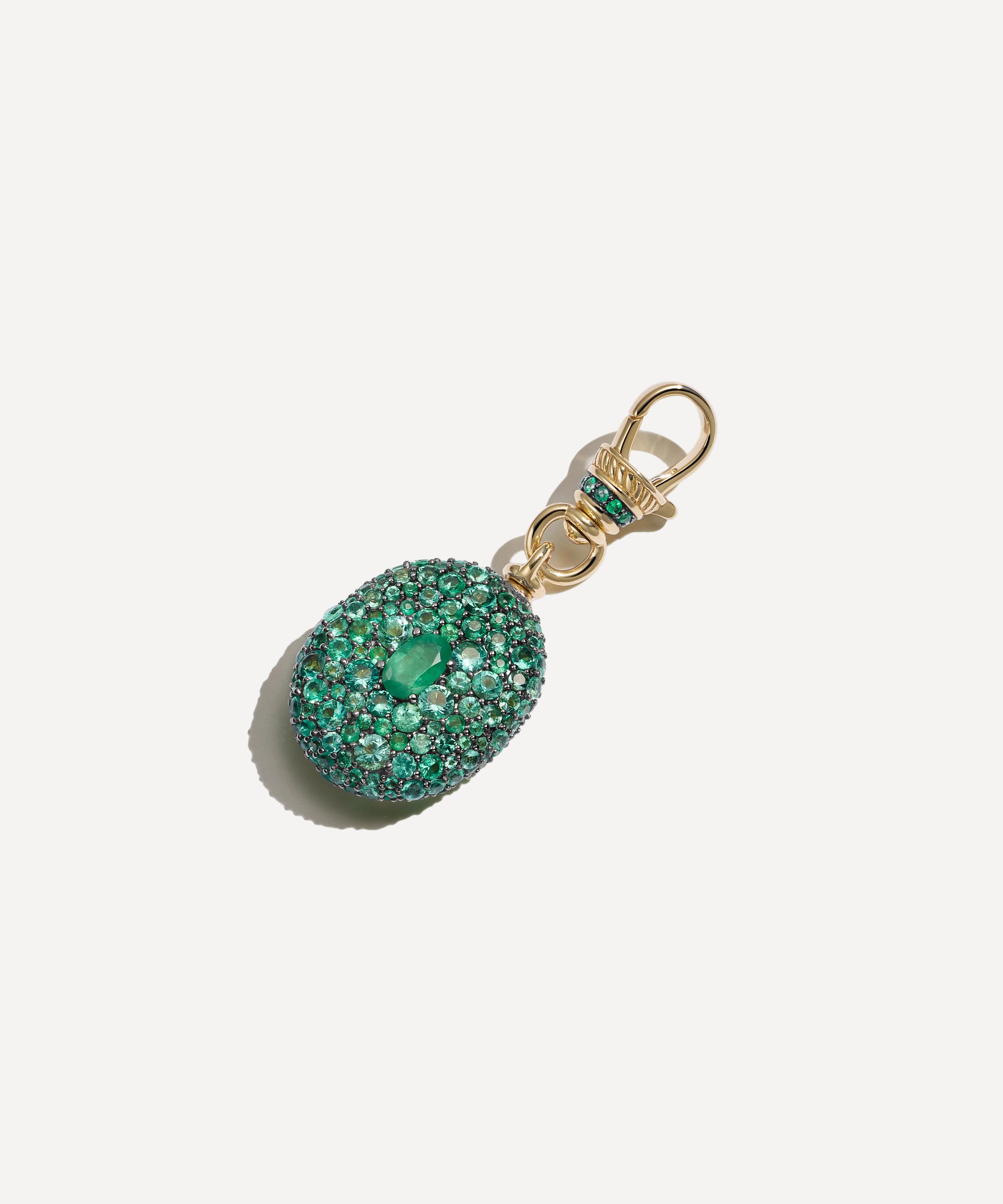 Lucy Delius 14ct Gold Antique Finish Emerald Oval Pocket Watch Pendant In Green
