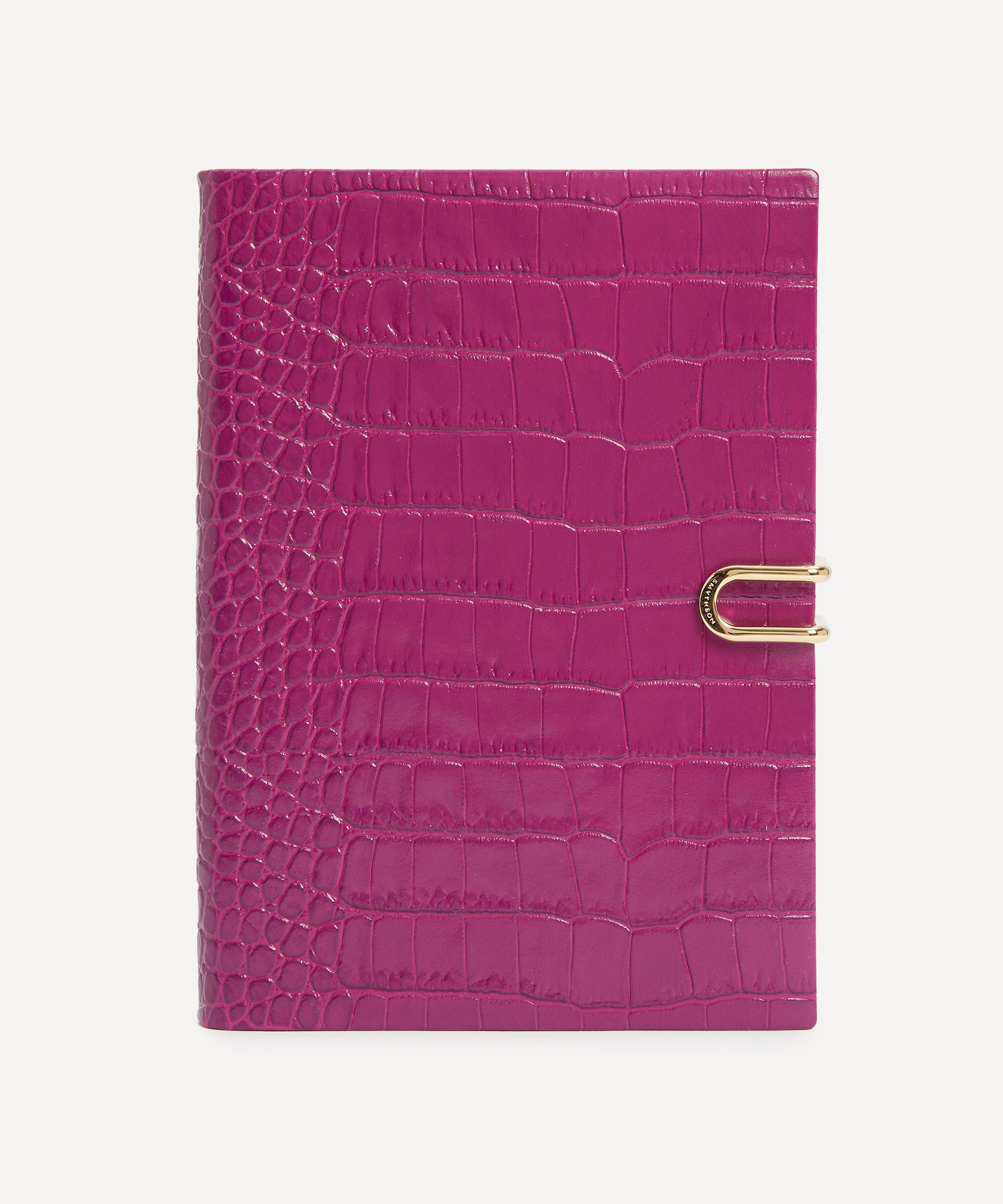 Smythson Soho Croc-embossed Leather Notebook With Slide In Pink