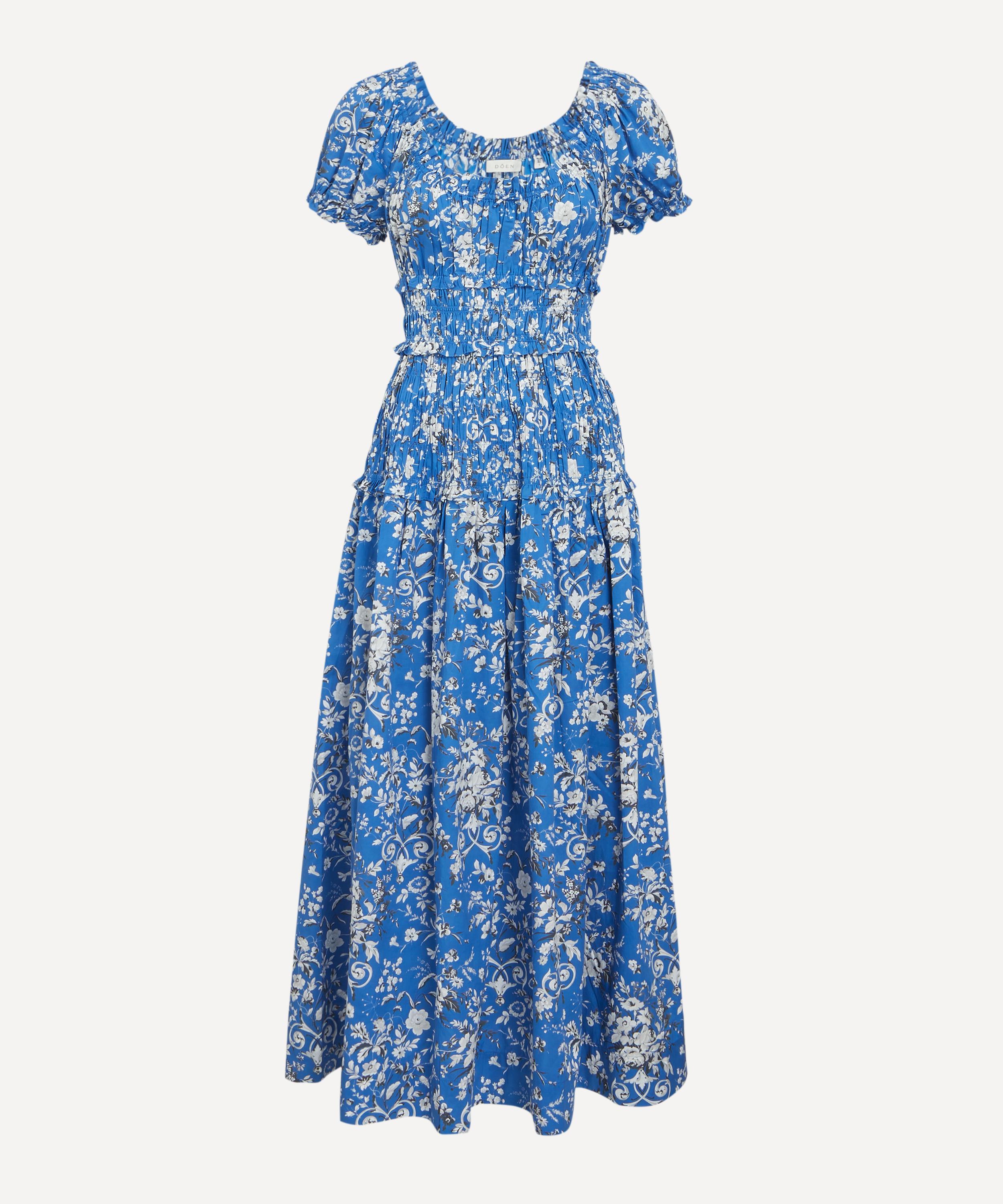 Doen Dôen Leanne Floral Cotton Voile Midi Dress In Blue