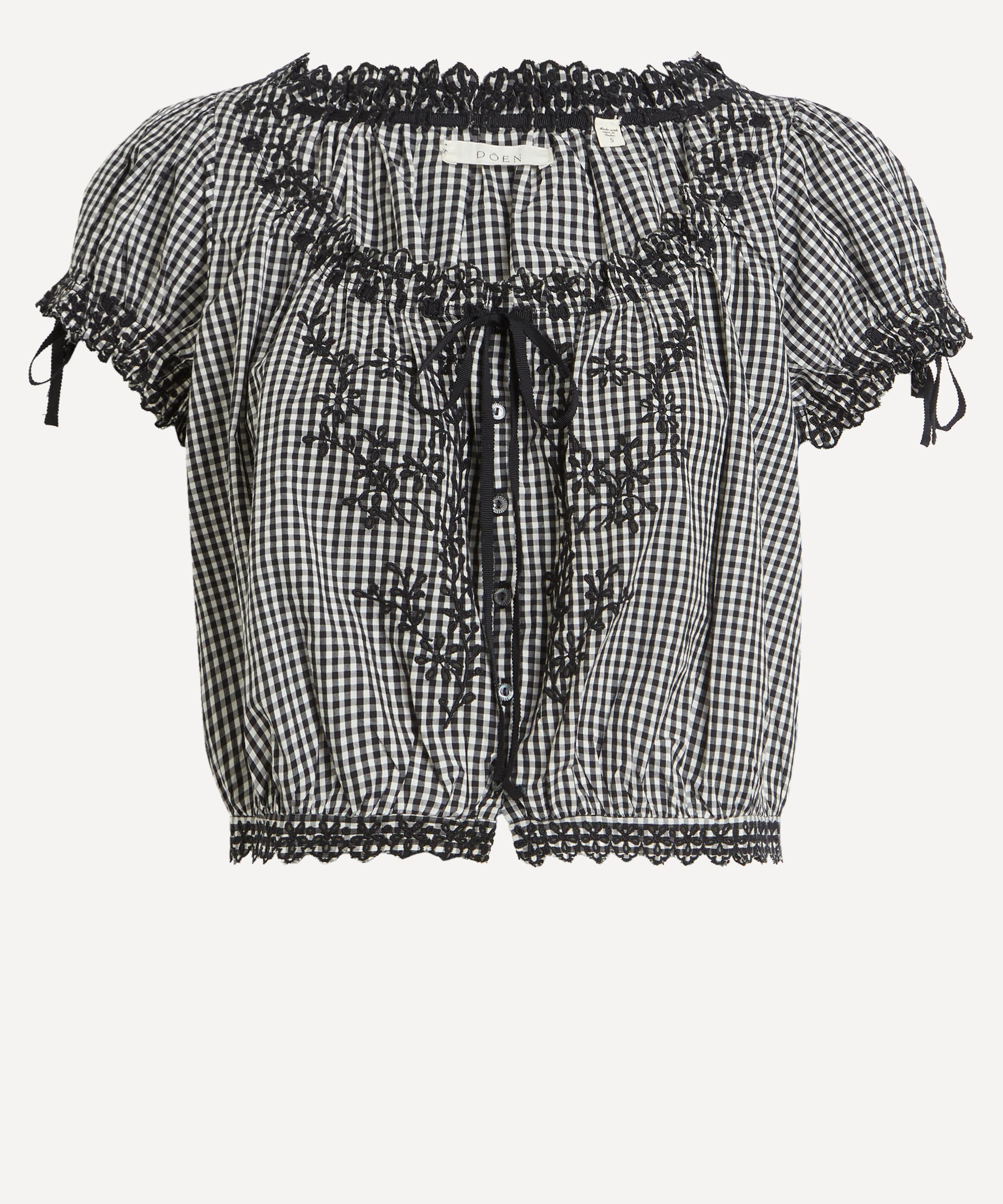 Doen Dôen Nera Tie Neck Puff Sleeve Crop Top In Black