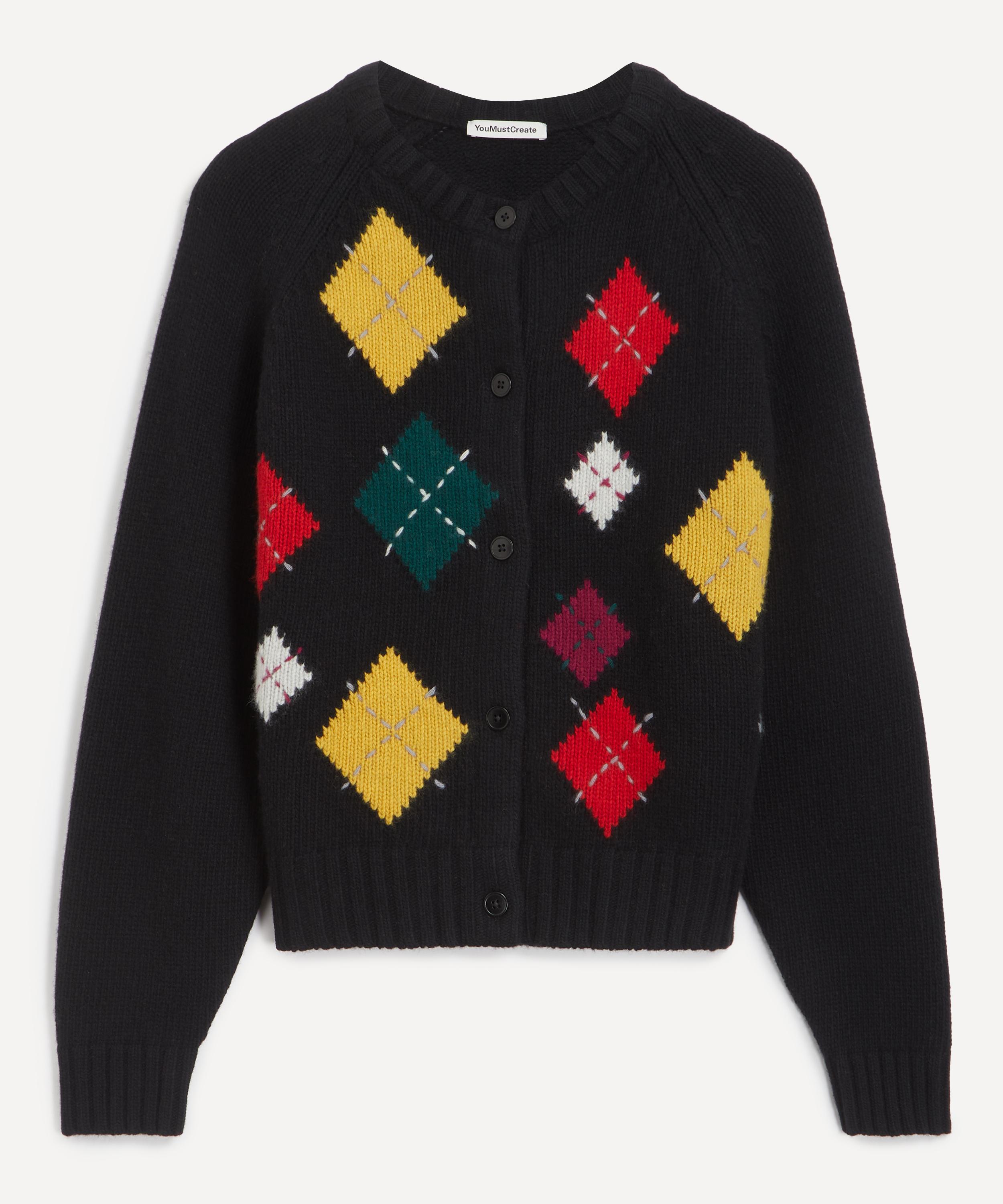 Ymc You Must Create Ymc Women's Black Atomic Argyle Cardigan In Black