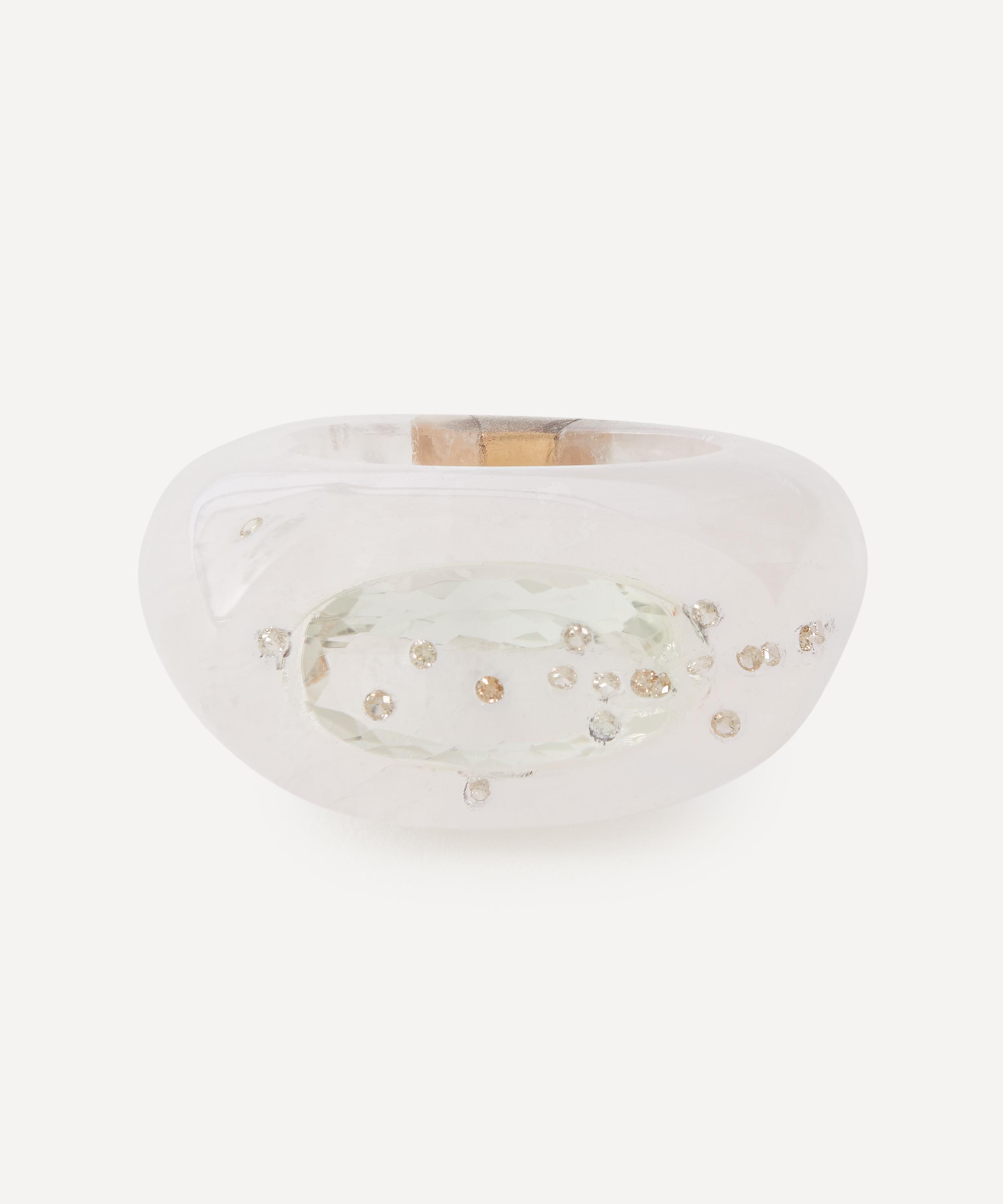 Jacqueline Cullen Rose Quartz Embedded Signet Ring In Green