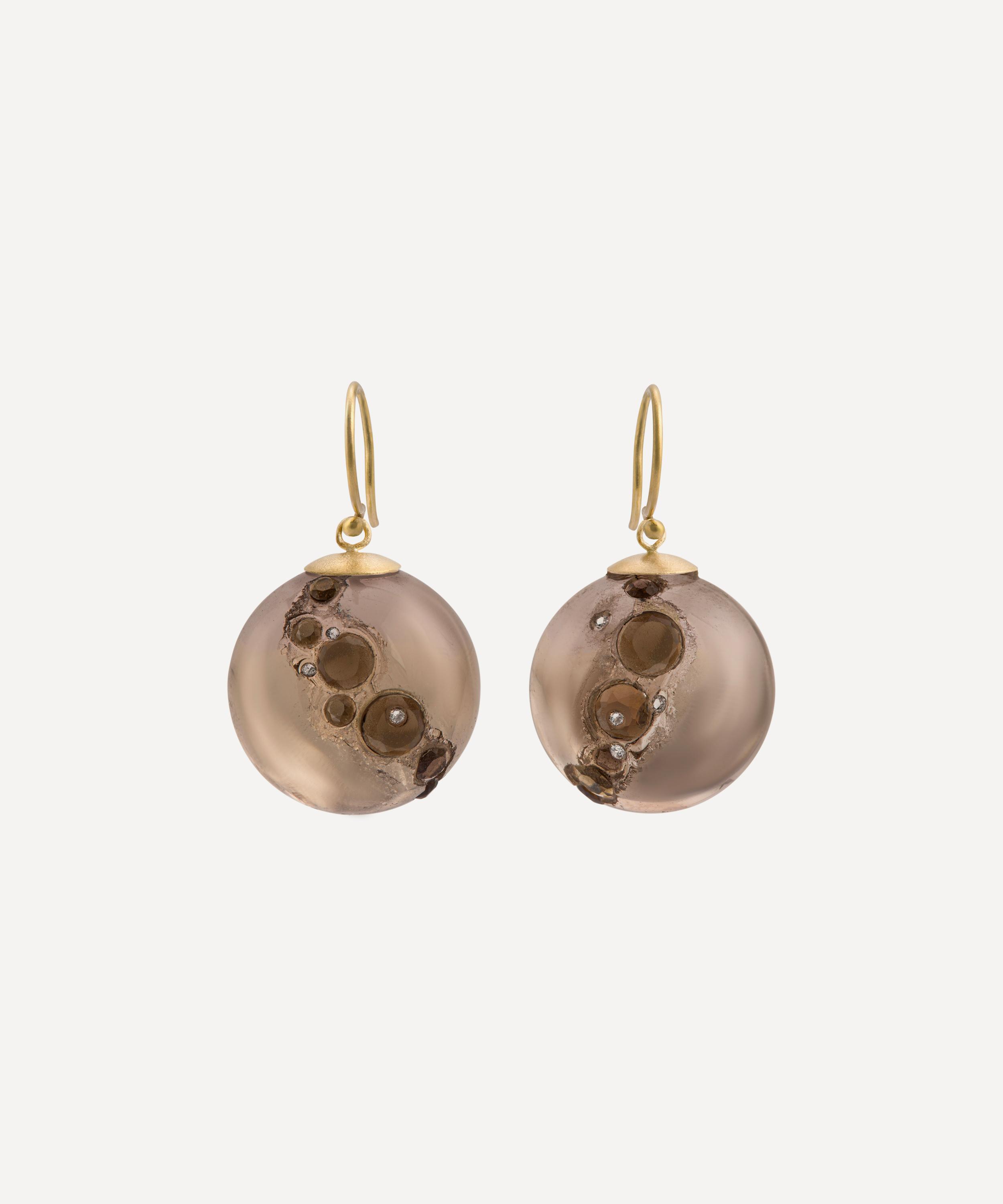 Jacqueline Cullen Smokey Quartz Aurora Sphere Earrings In Brown