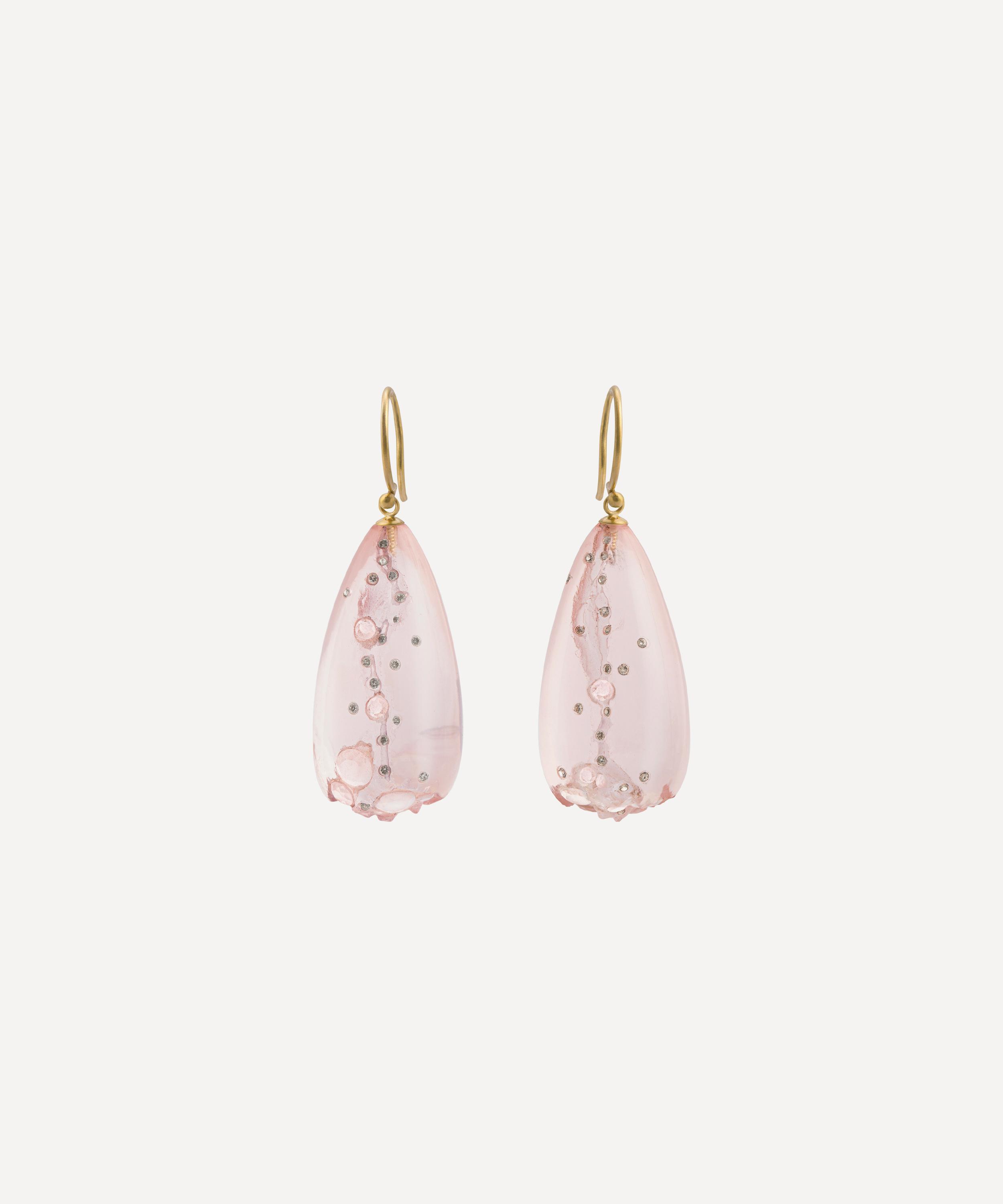 Jacqueline Cullen Rose Quartz Disintegrating Drop Earrings In Pink