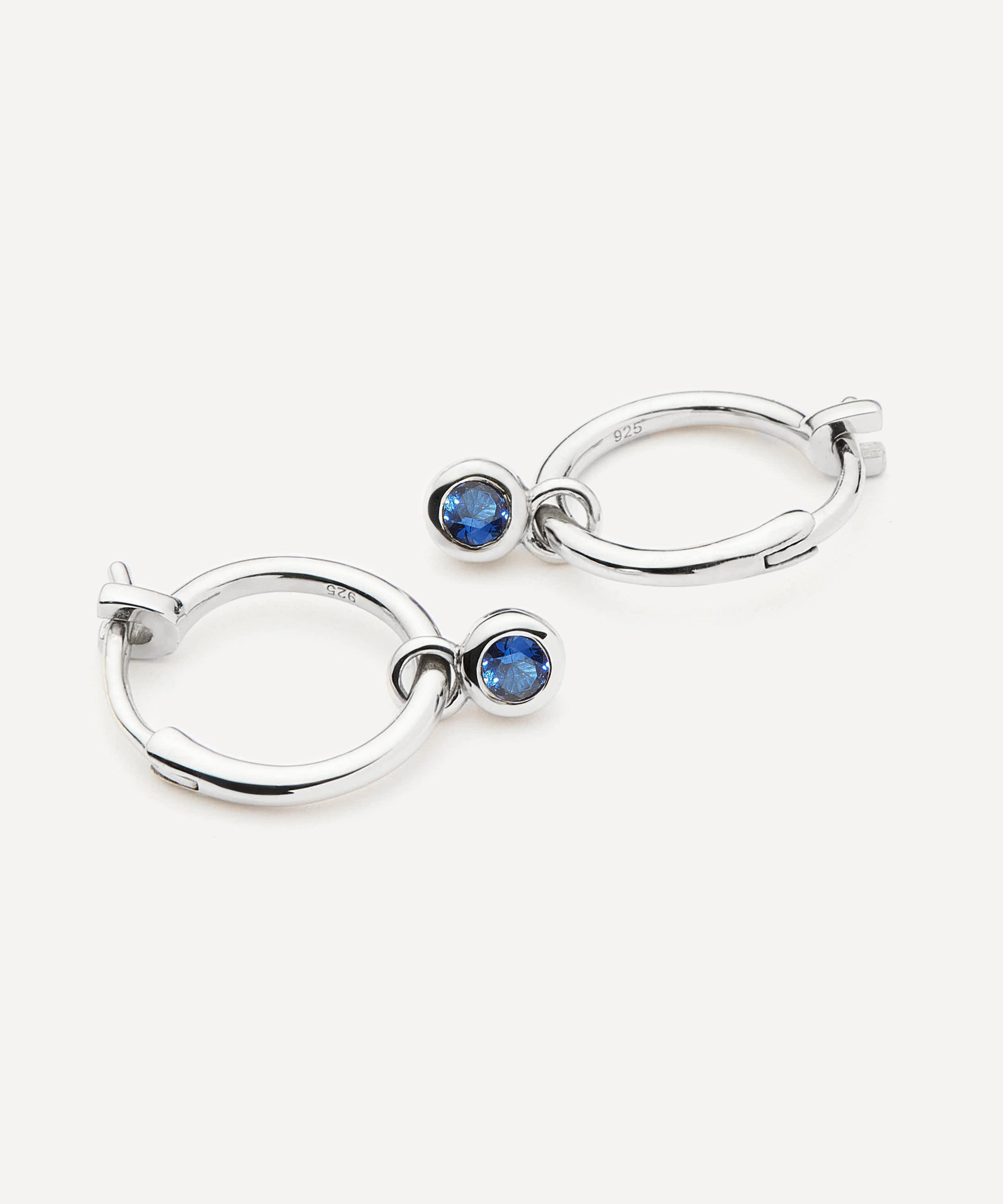 Missoma Rhodium-plated Tennis Charm Mini Drop Hoop Earrings In Silver