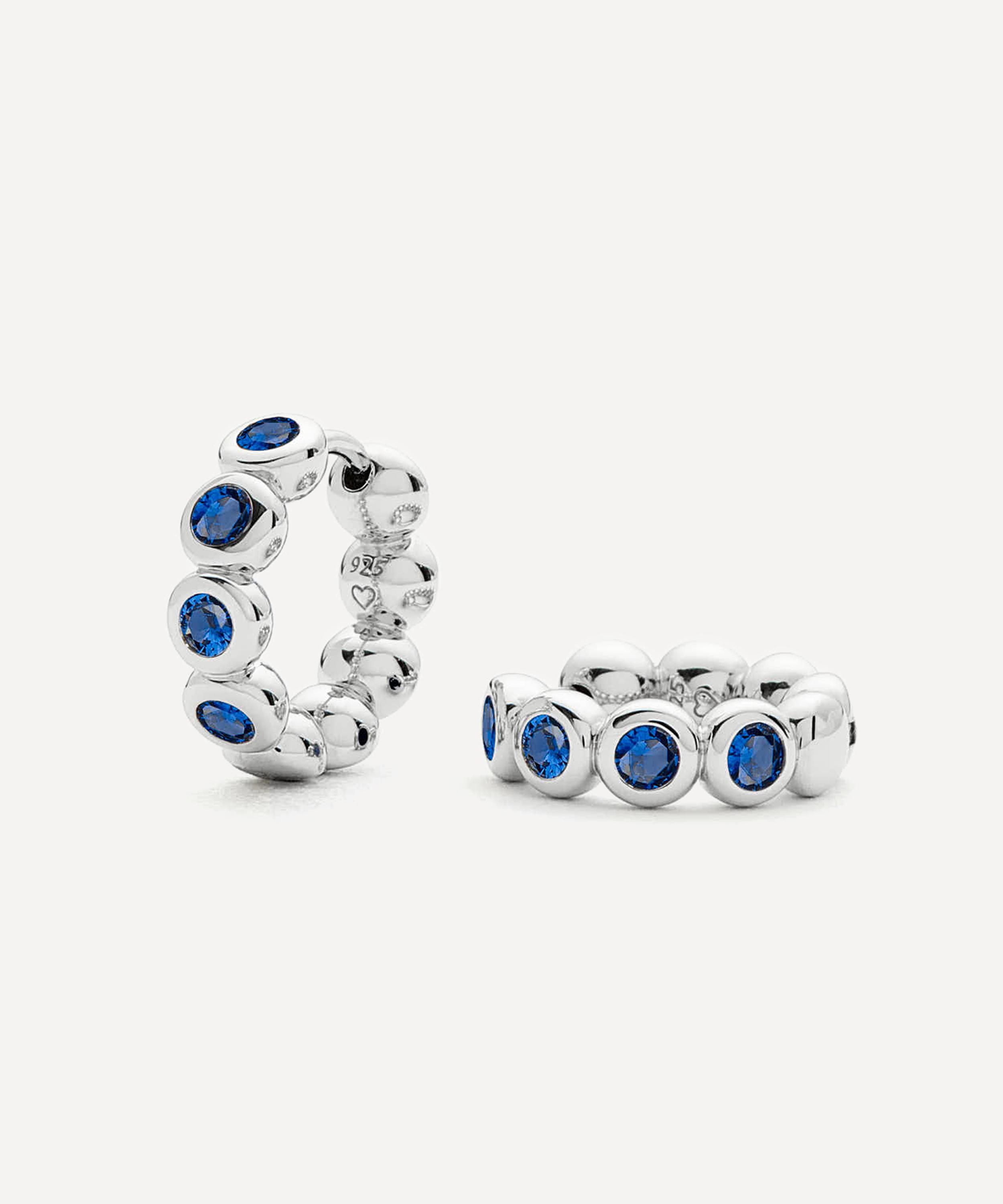 Missoma Rhodium-plated Tennis Small Hoop Earrings In Blue