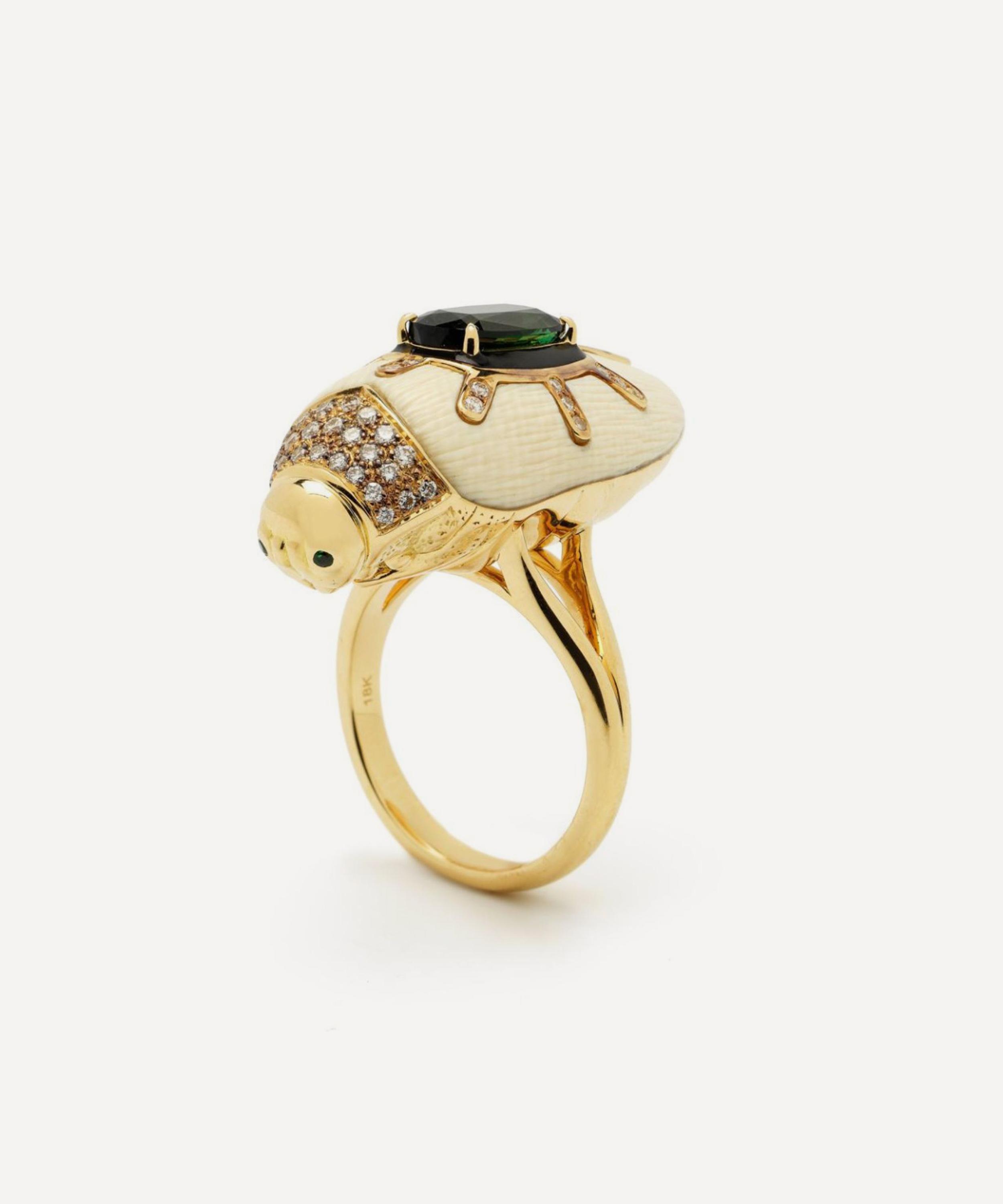 Bibi Van Der Velden 18ct Gold Scarab Mammoth And Green Tourmaline Ring In Multi