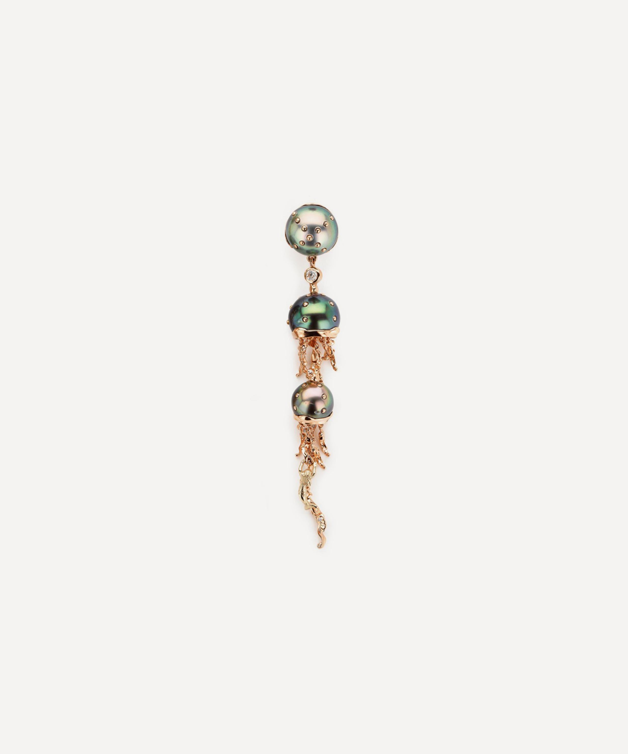 Bibi Van Der Velden 18ct Rose Gold Jellyfish Tahitian Pearl And Diamond Drop Earring In Gold