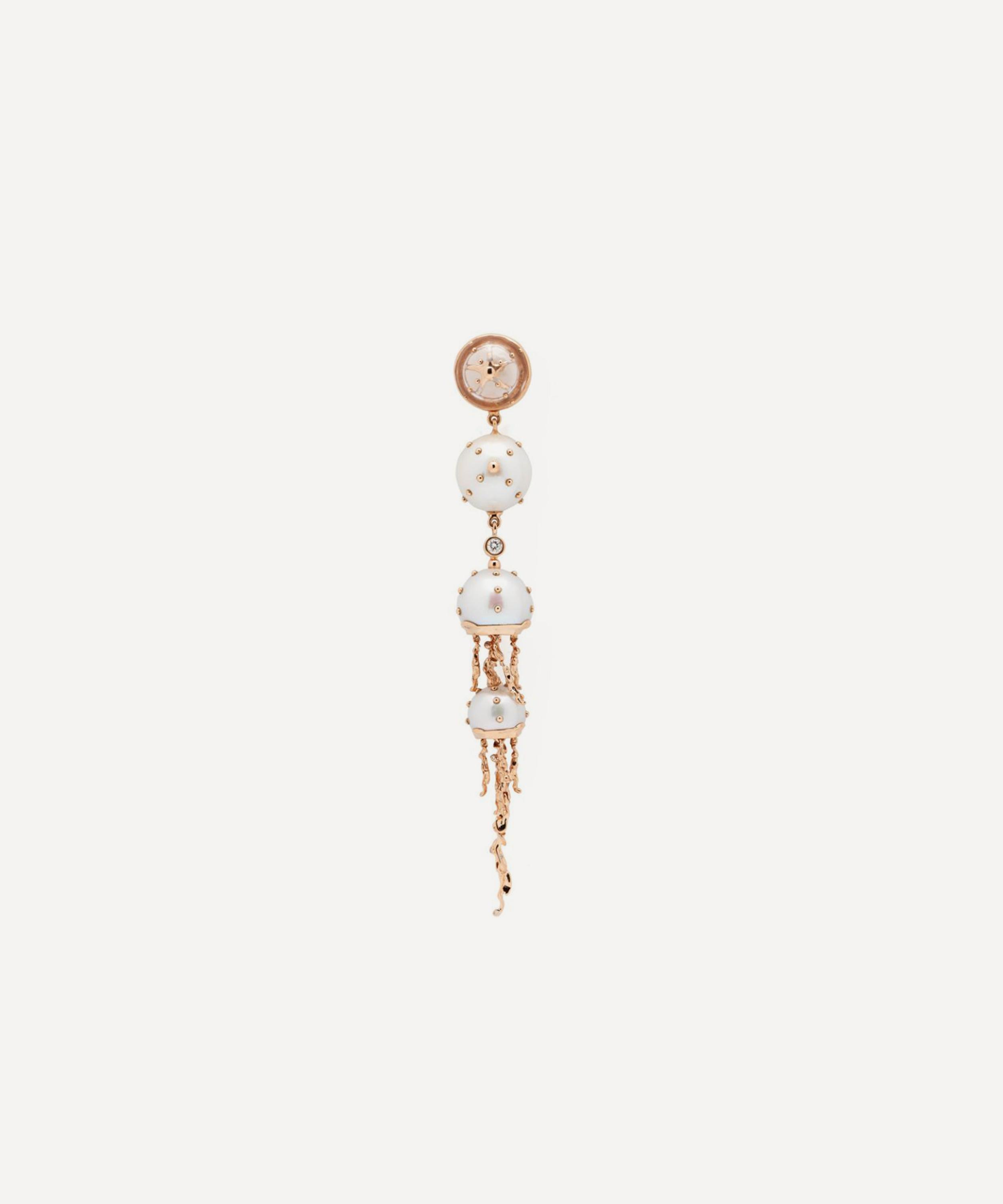 Bibi Van Der Velden 18ct Rose Gold Jellyfish Quartz And White Pearl Drop Earring In Gold