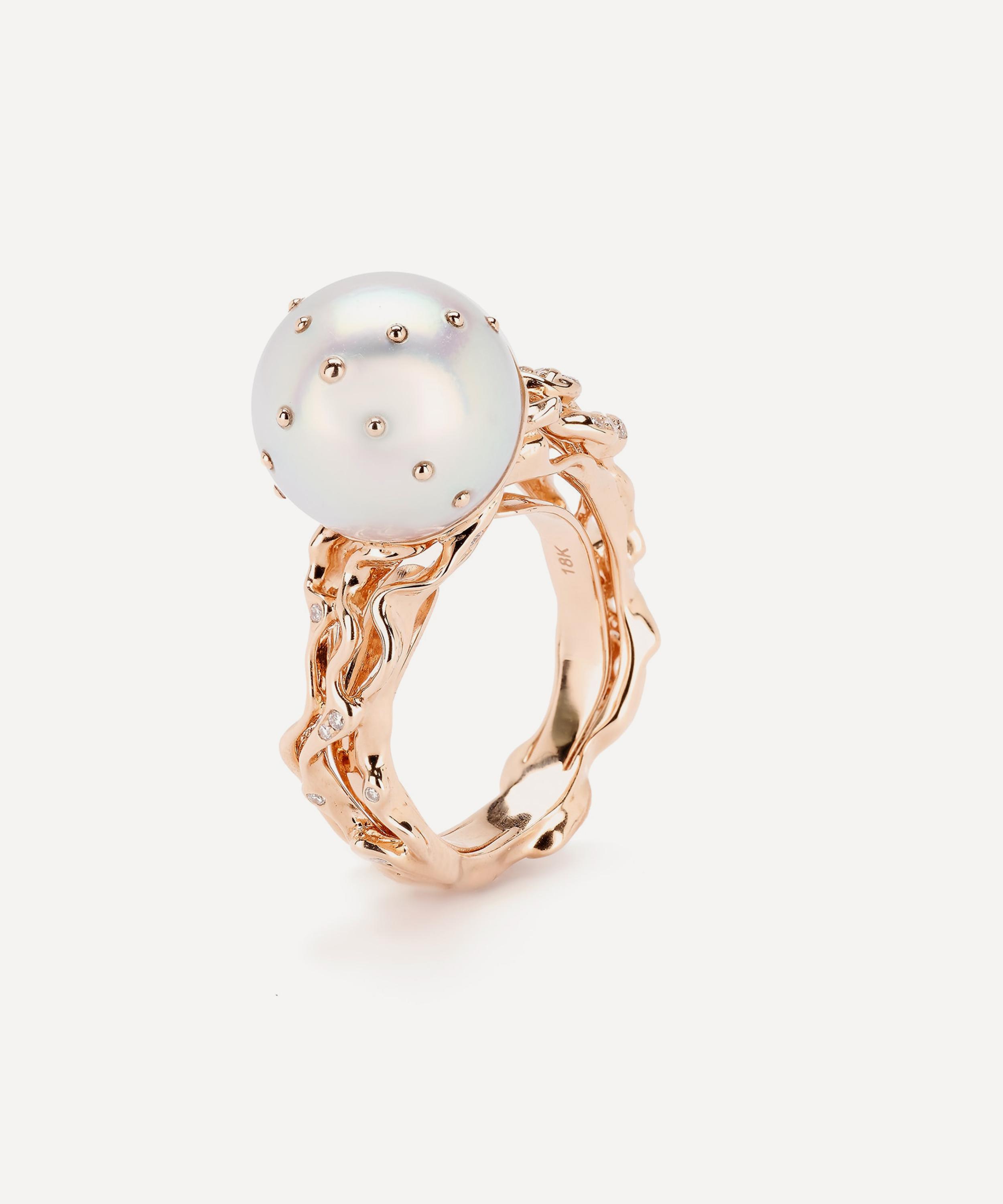 Bibi Van Der Velden 18ct Rose Gold Jellyfish White Pearl And Diamond Ring In Gold