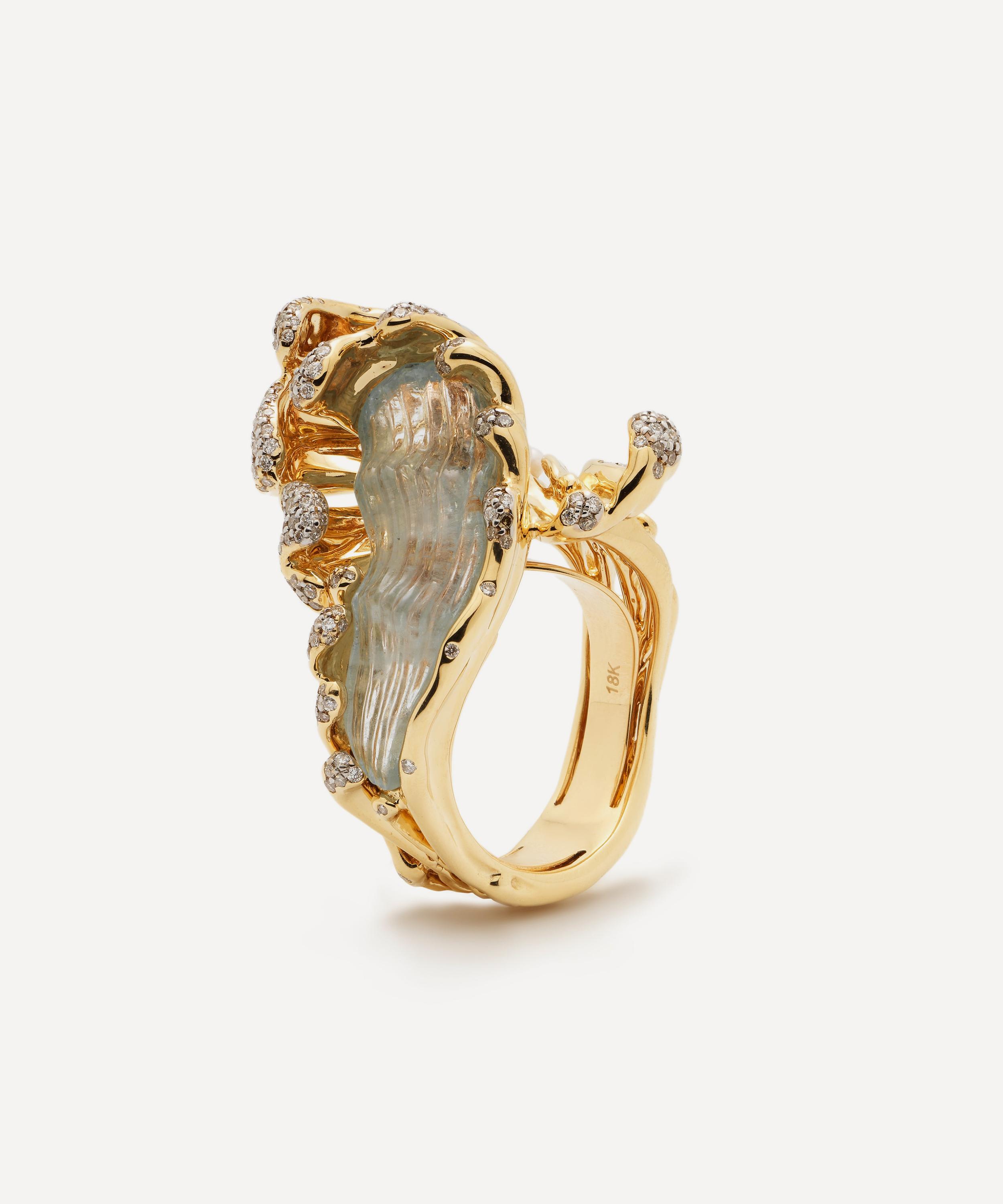 Bibi Van Der Velden 18ct Gold Mermaid Wave Ring In Gold