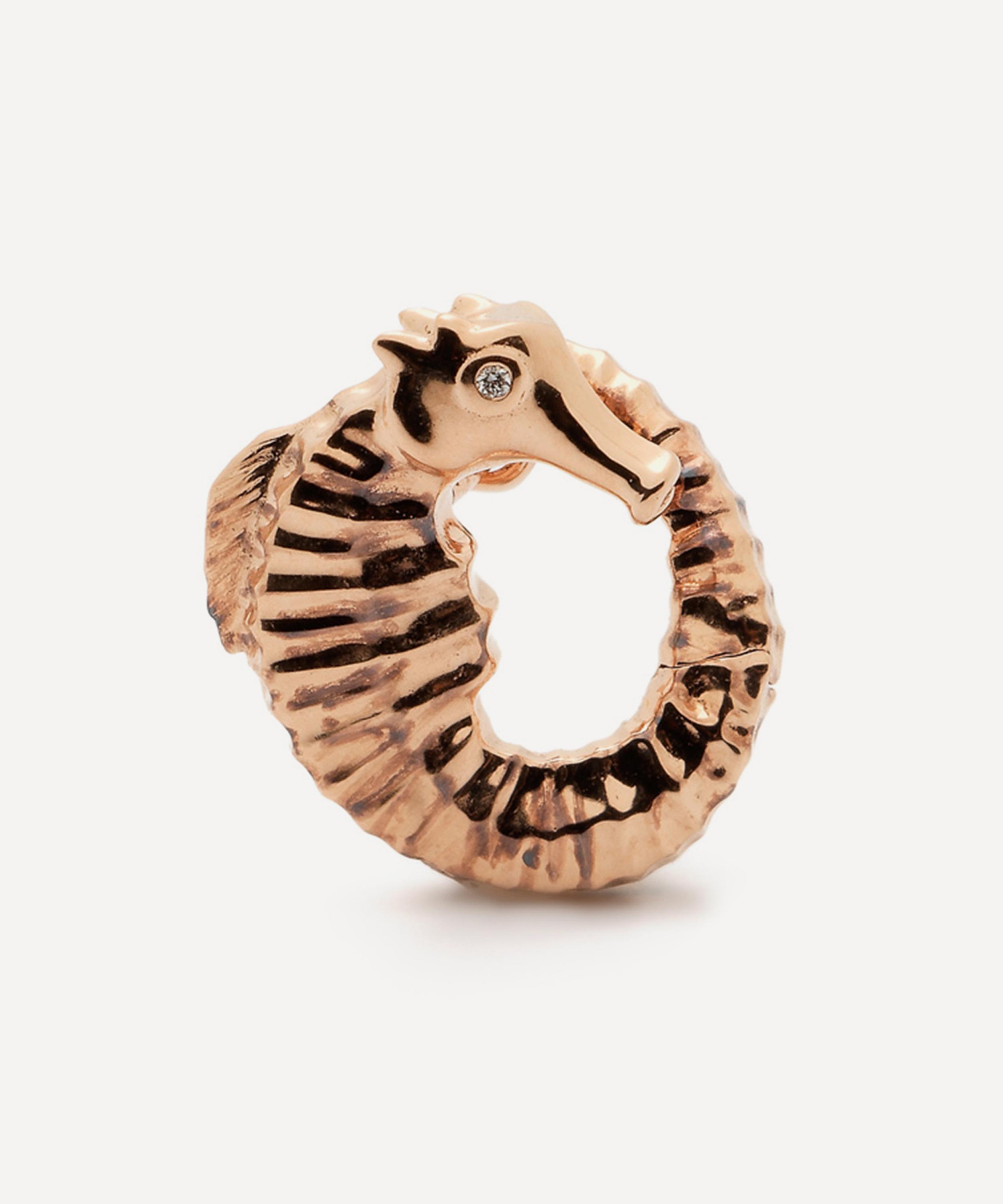 Bibi Van Der Velden 18ct Rose Gold Seahorse Twist Stud Earring In Gold