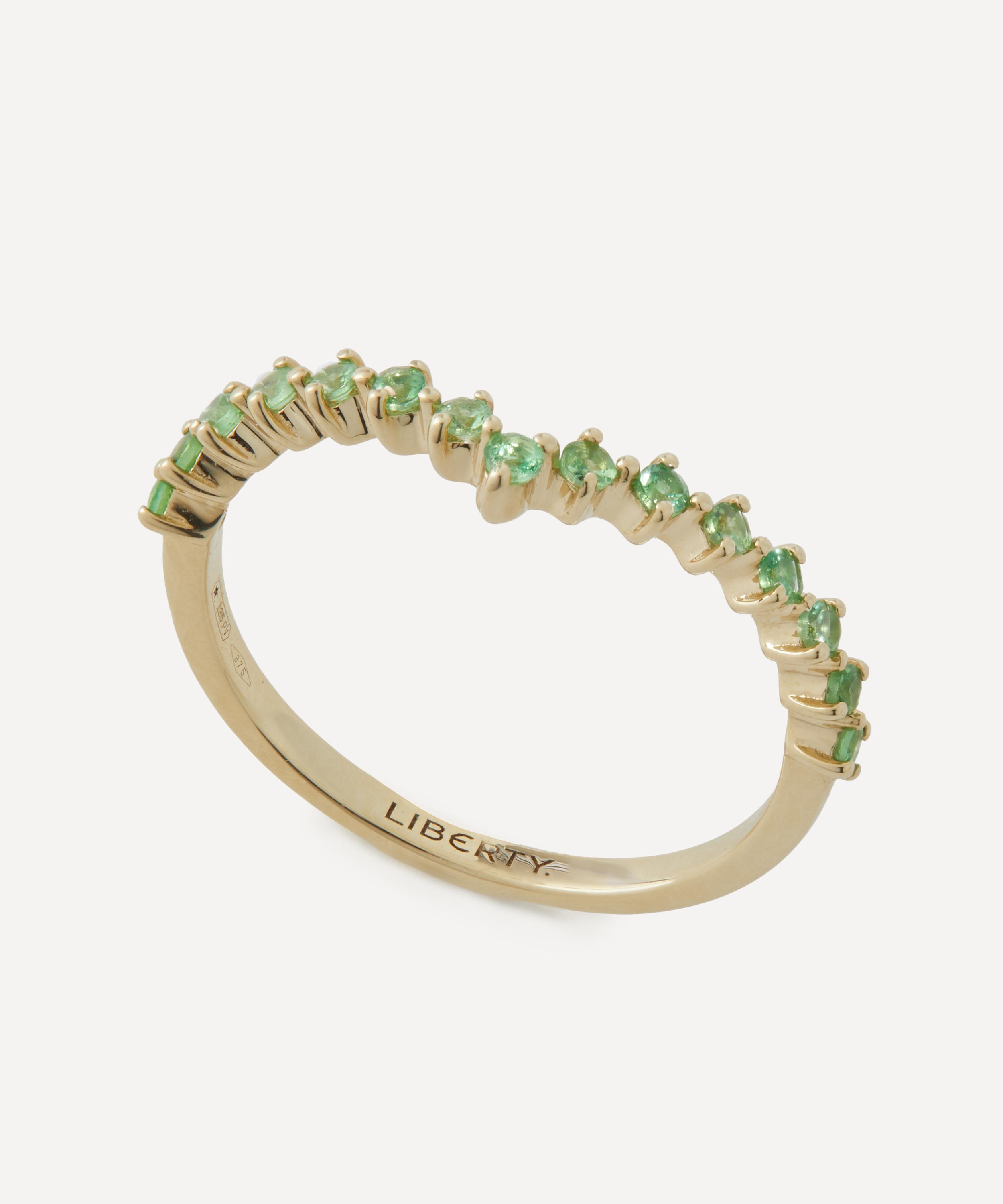 Liberty 9ct Gold Rainbow V Green Tsavorite Ring In Green