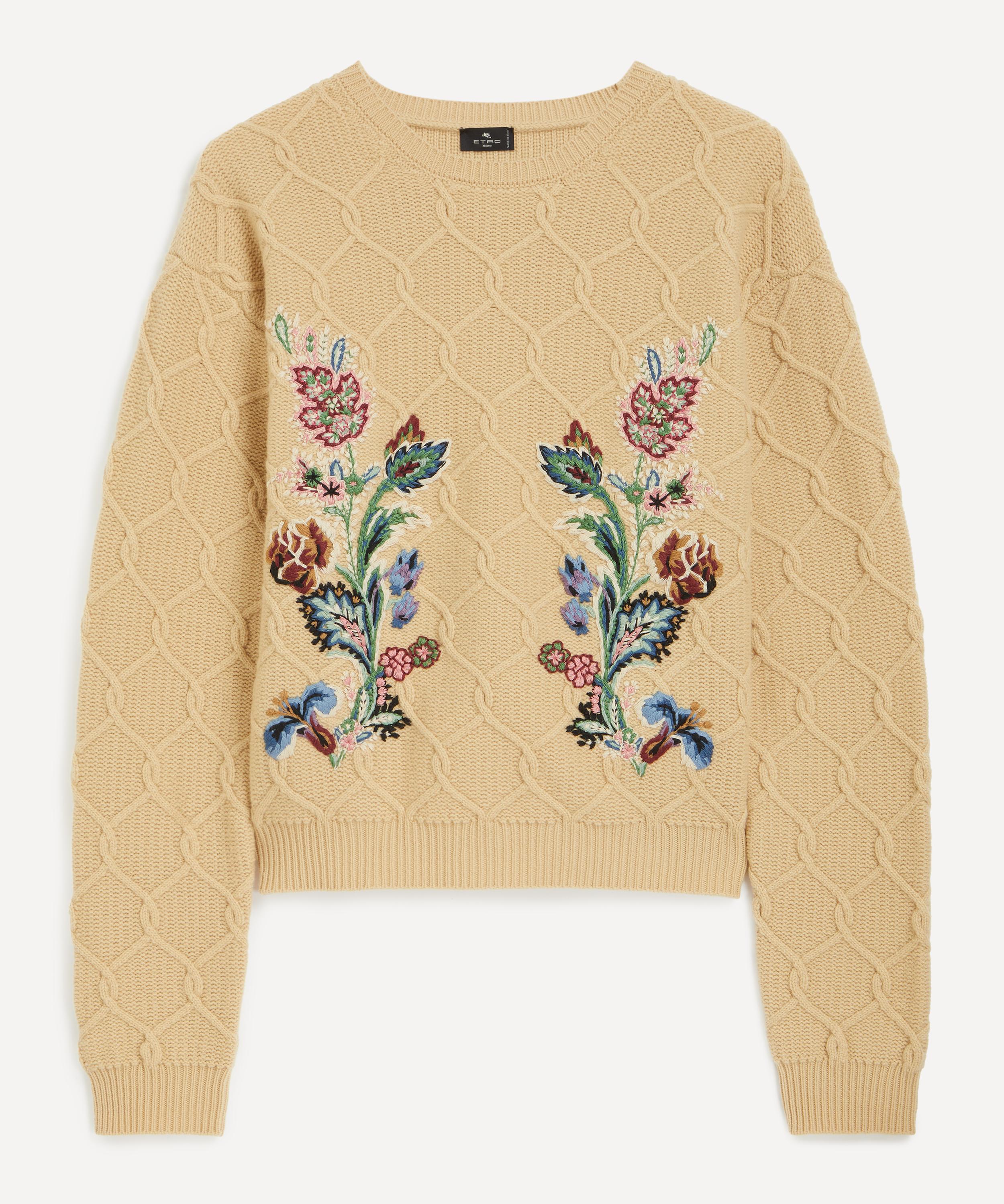 Etro Women's Wool-cashmere Floral Embroidered Jumper In Brown