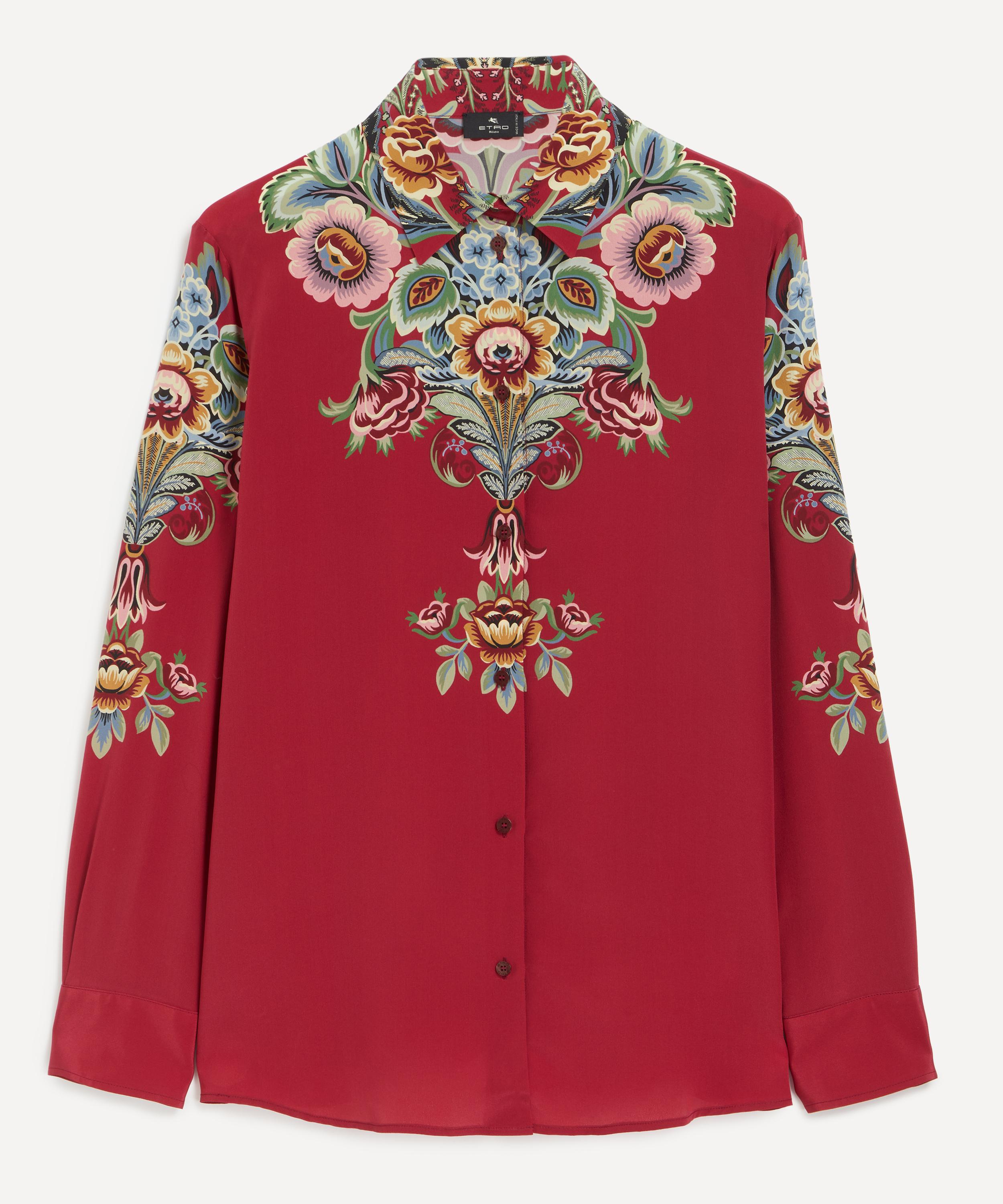 Etro Silk Shirt With Placed Print In Pink
