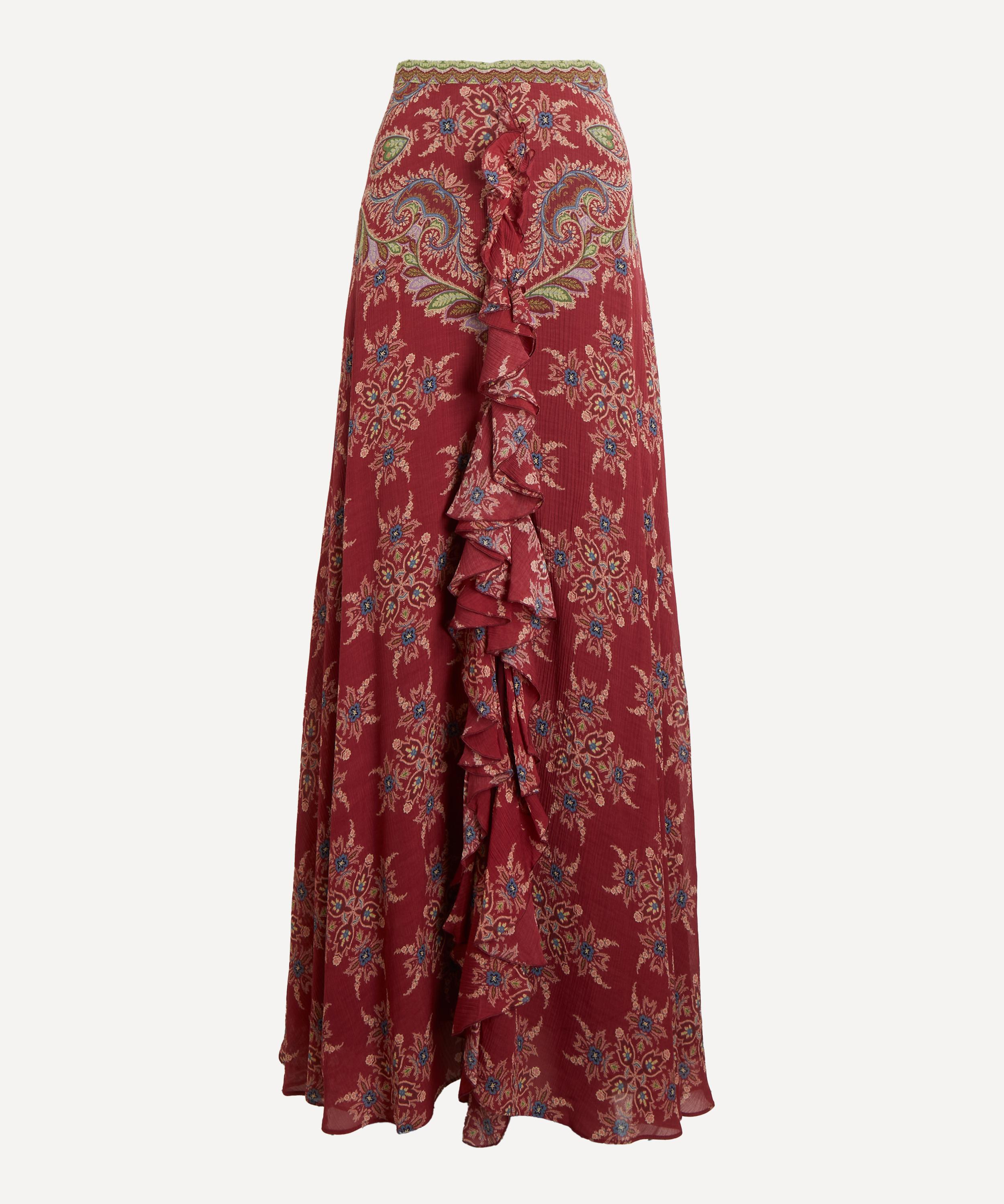 Etro Women's Silk-blend Paisley Print Maxi Skirt In Burgundy