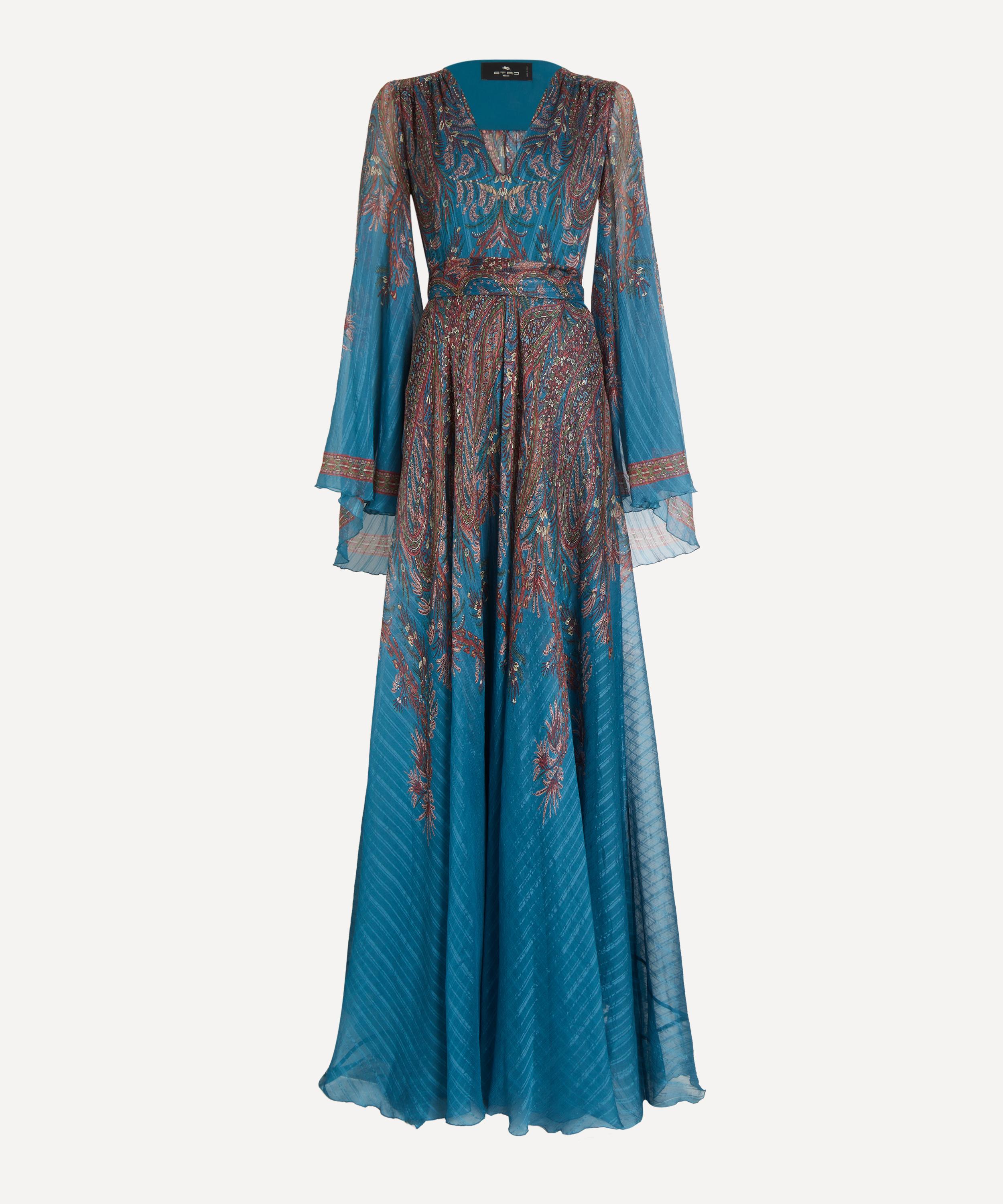 Etro Women's Paisley Print Silk Maxi Dress In Blue
