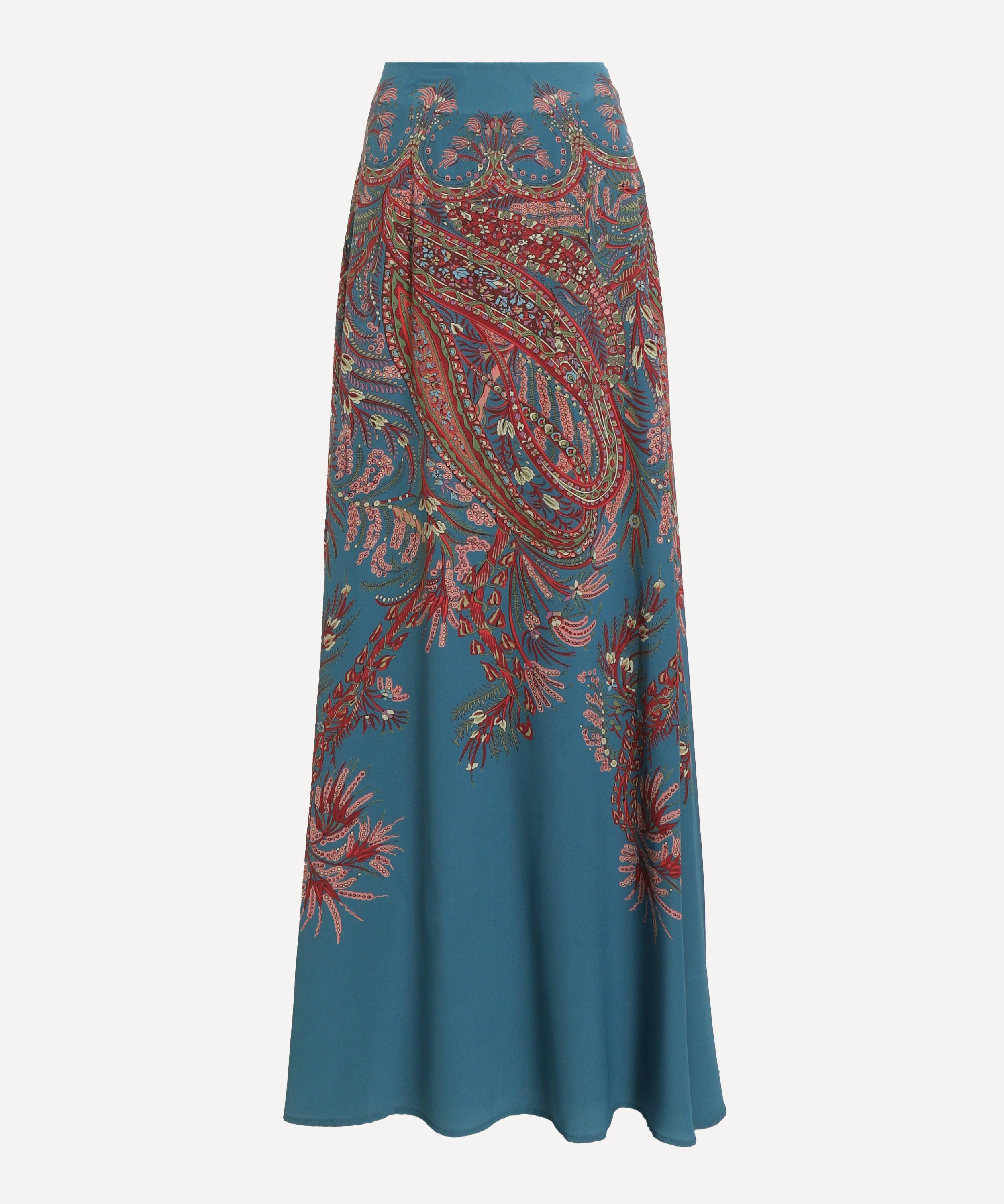 Etro Silk Paisley Maxi Skirt In Blue